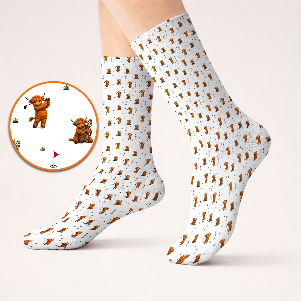 Highland Cow Swing Socks, Highland Cow Golfer Sock, Crazy Golf Gift For Golfer