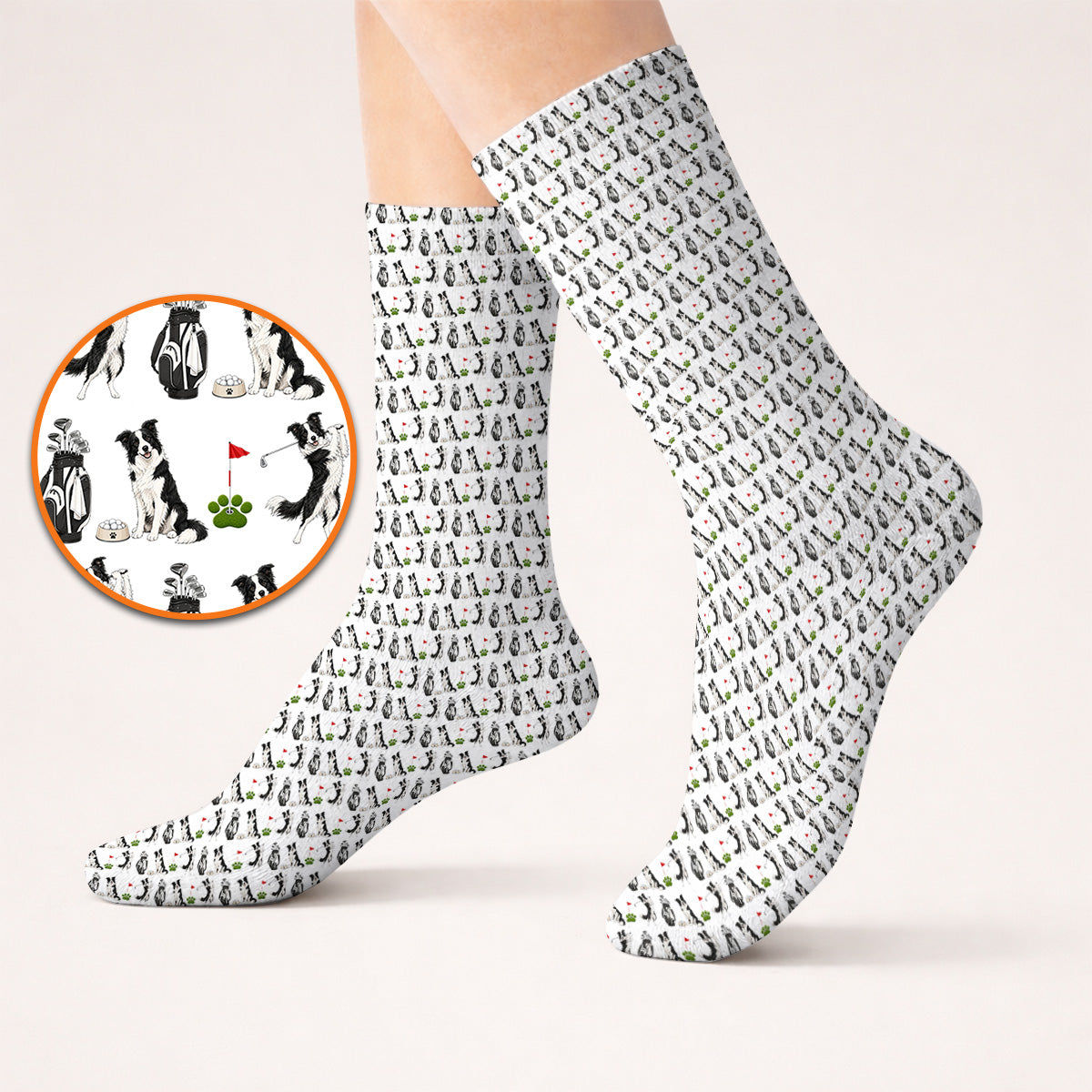 Border Collie Golf Socks, Border Collie Pattern Golf Sock for Dog Lovers, Funny Golf Gift for Golfer