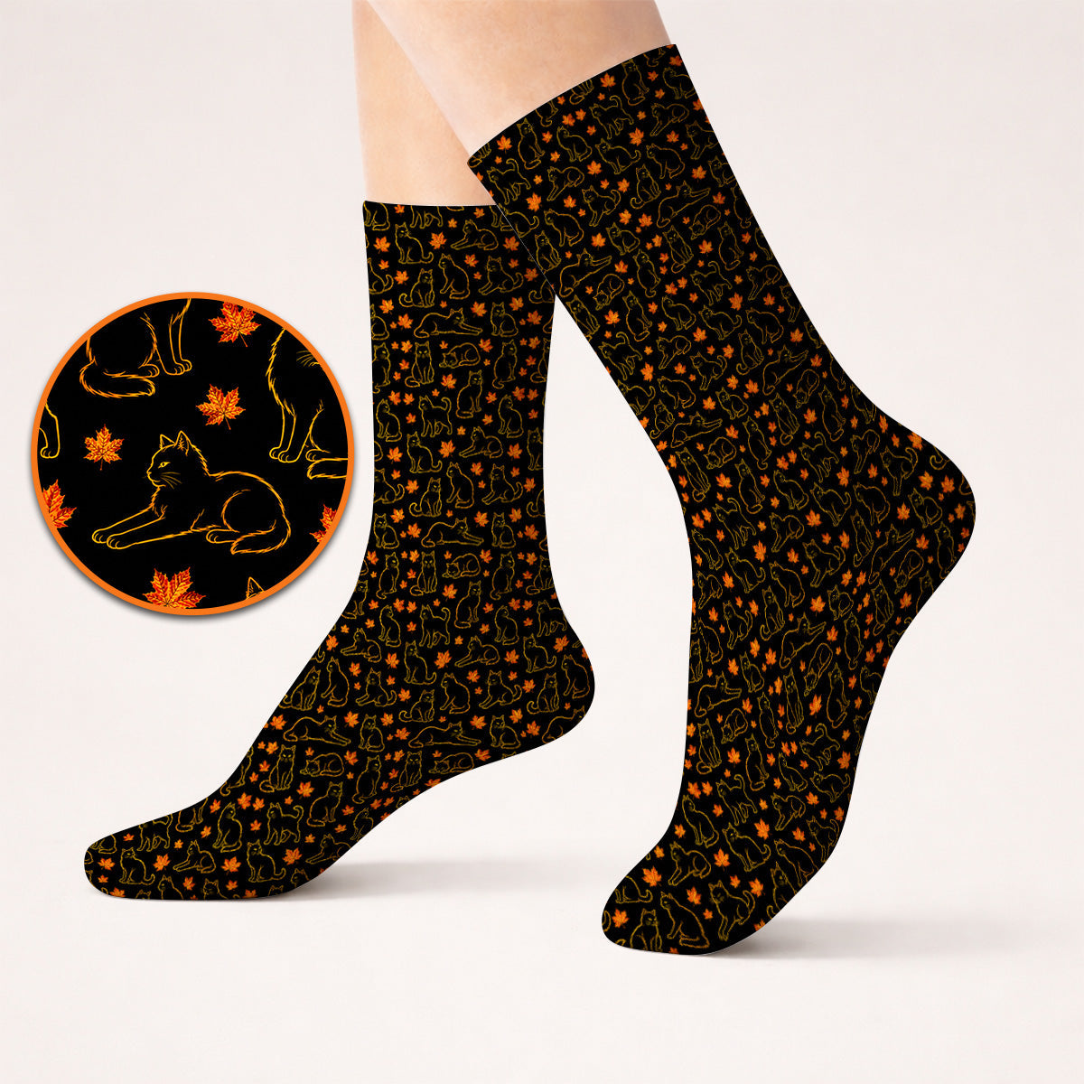 Autumn Black Longhair Cat Golf Sock, Black Longhair Cat Pattern Golf Socks, Cat Lovers Golf Gift