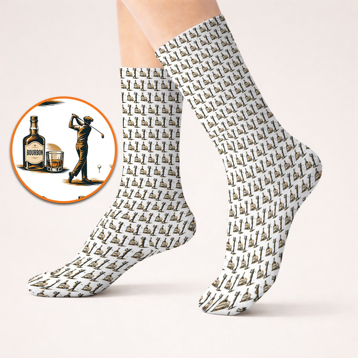 Bourbon Golf Socks, Whiskey Lover Golf Pattern Sock, Funny Golf Gift For Golfer
