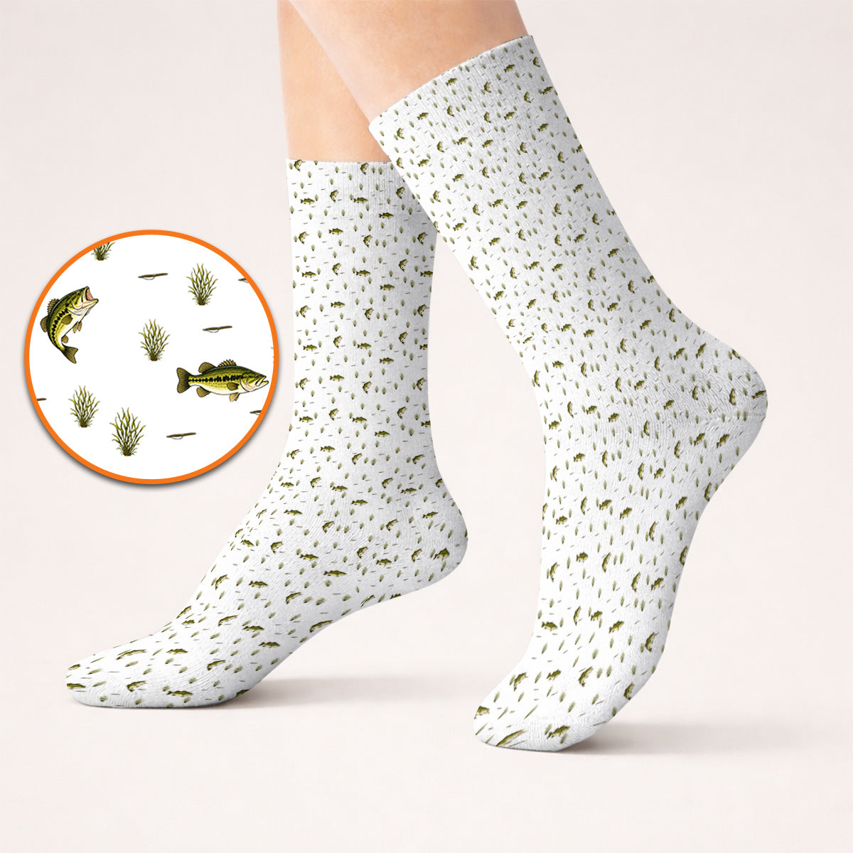Crazy Bass Fishing Golf Socks, Largemouth Bass Pattern Golf Sock, Golf Gift For Fishing Enthusiasts