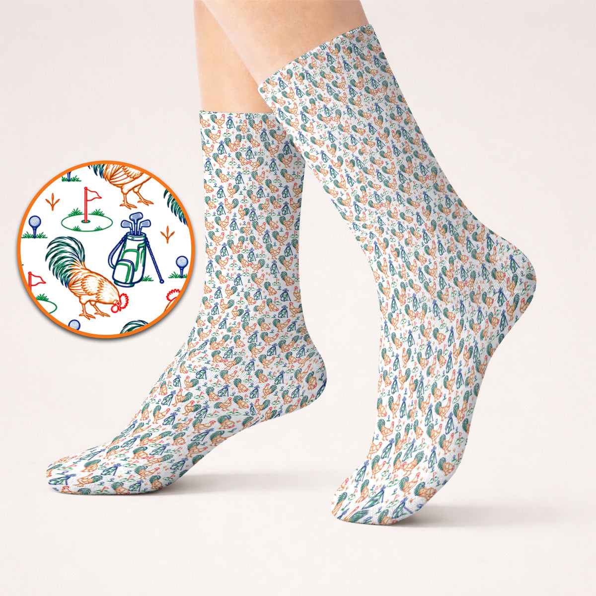Colorful Rooster Golf Socks, Rooster Pattern Golf Sock For Chicken Lovers, Funny Golf Gift For Golfers