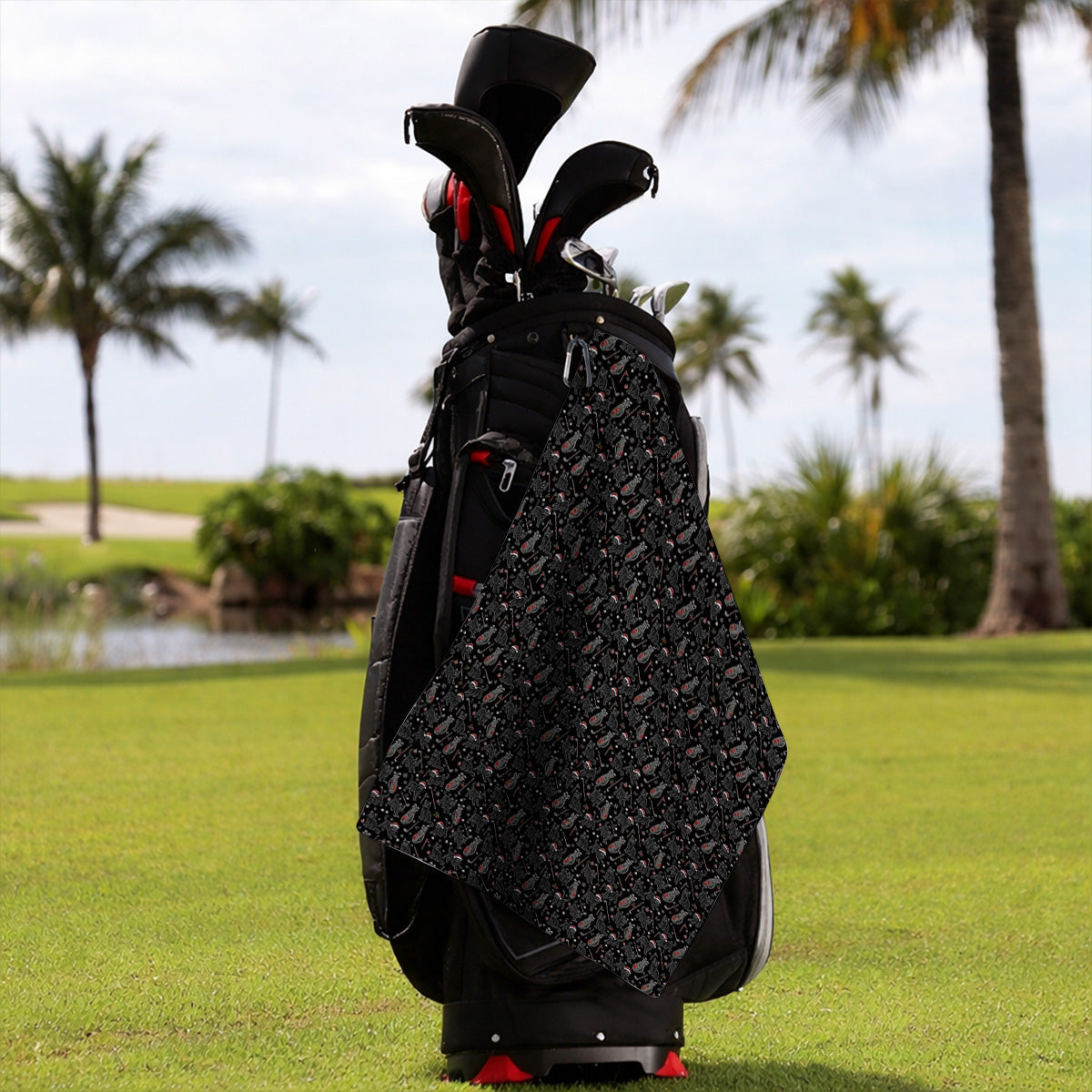Funny Black Cat Christmas Golf Towels, Holiday Pattern Golf Towel, Xmas Golf Gift For Golfers