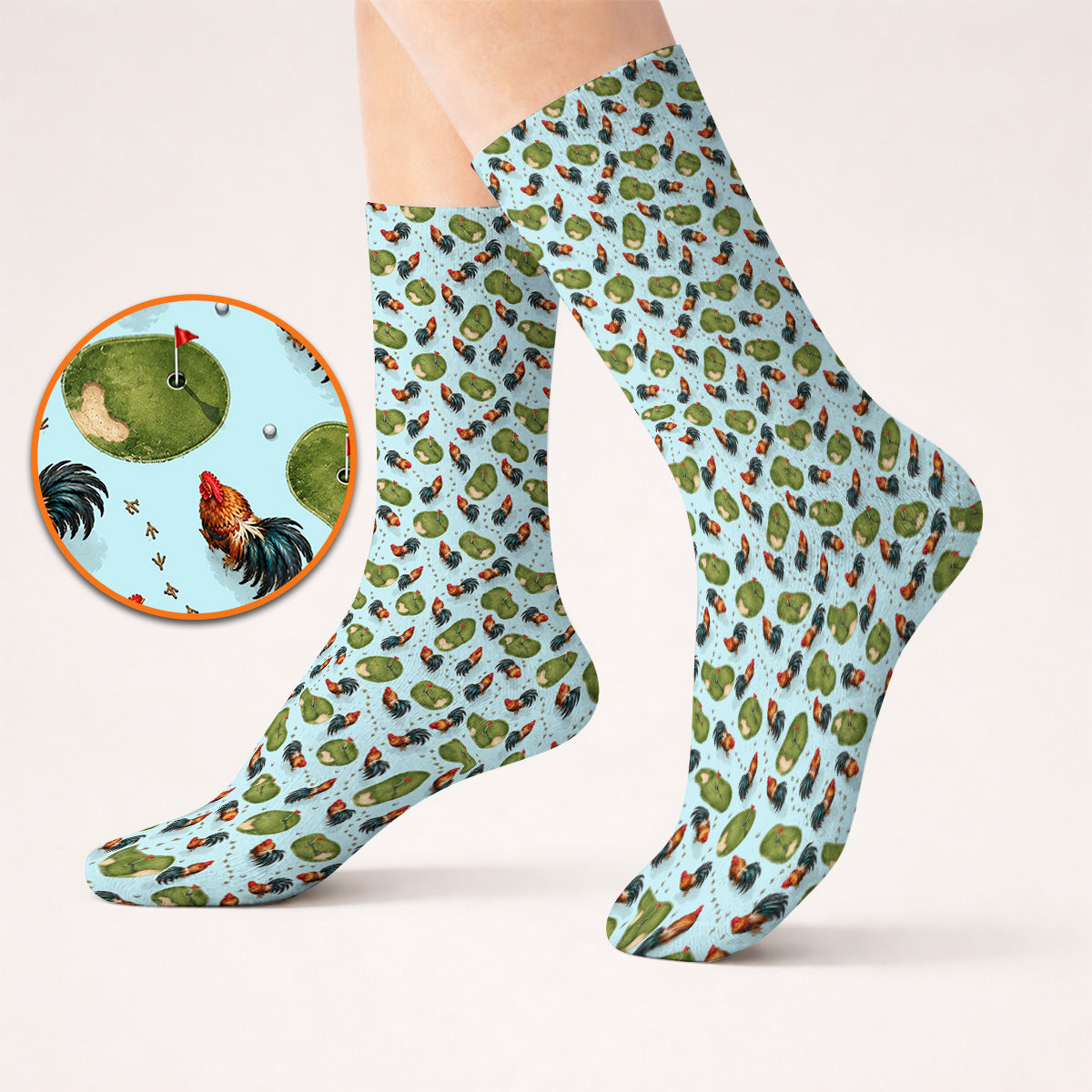 Vintage Rooster Golf Socks, Chicken Pattern Golf Sock For Rooster Lovers, Golf Gift For Golfers