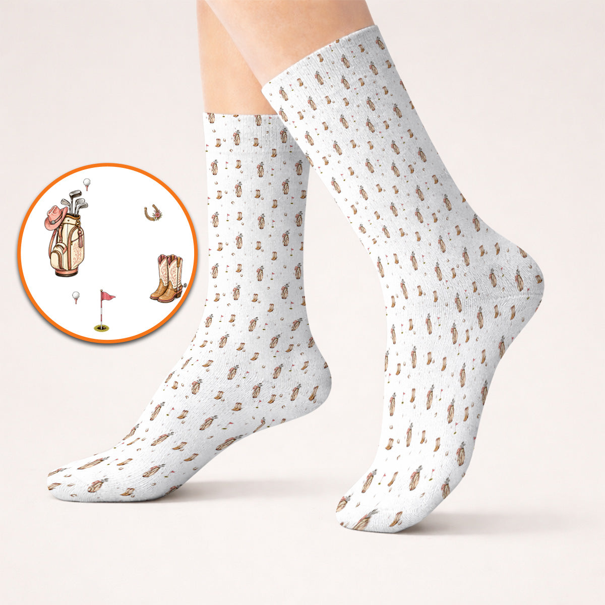 Crazy Cowgirl Golf Socks, Western Boots & Golf Bag Pattern Sock, Golf Gift For Golfers