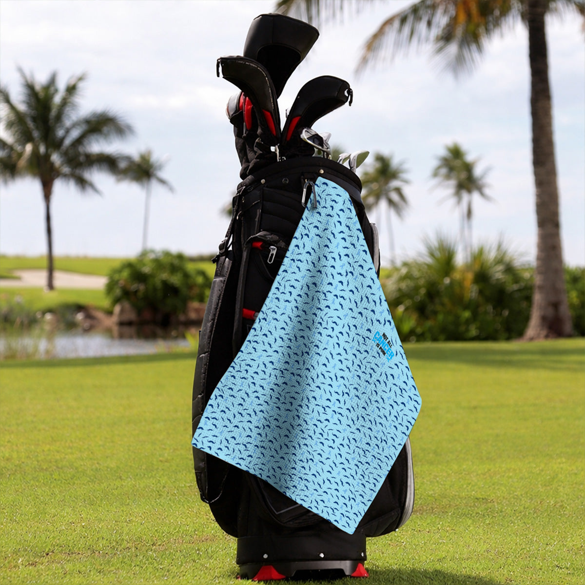 Prostate Cancer Awareness Golf Towels, Blue Ribbon Mustache Pattern Golf Towel, Support Gift for Golfers