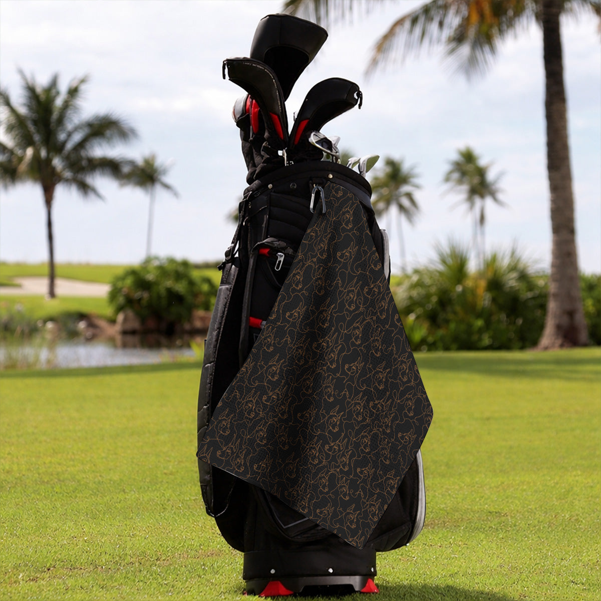 Doberman Line Art Golf Towel, Minimalist Doberman Pattern Golf Towles, Dog Lover Golf Gift