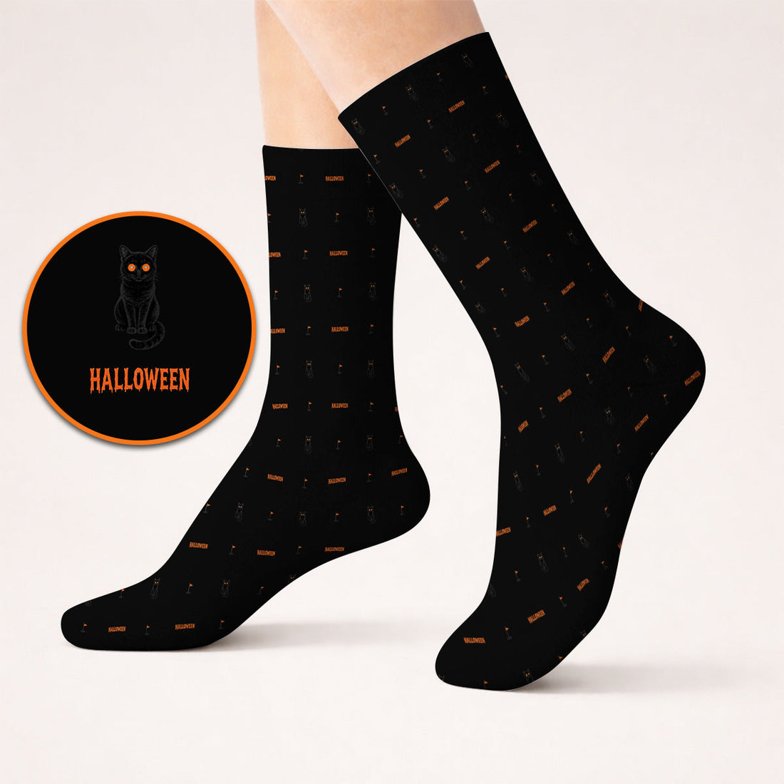 Black Cat Halloween Golf Socks, Spooky Cat Pattern Golf Sock for Halloween Lovers, Funny Golf Gift for Golfers
