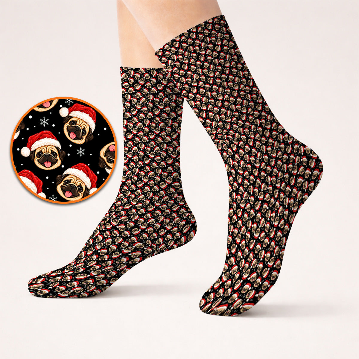 Funny Christmas Pug Golf Socks, Pug Pattern Golf Sock For Dog Lovers, Xmas Golf Gift For Golfers
