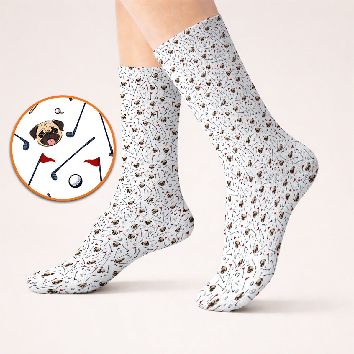 Pug Pattern Golf Socks, Pug Golf Sock For Dog Lovers, Crazy Golf Gift For Golfers