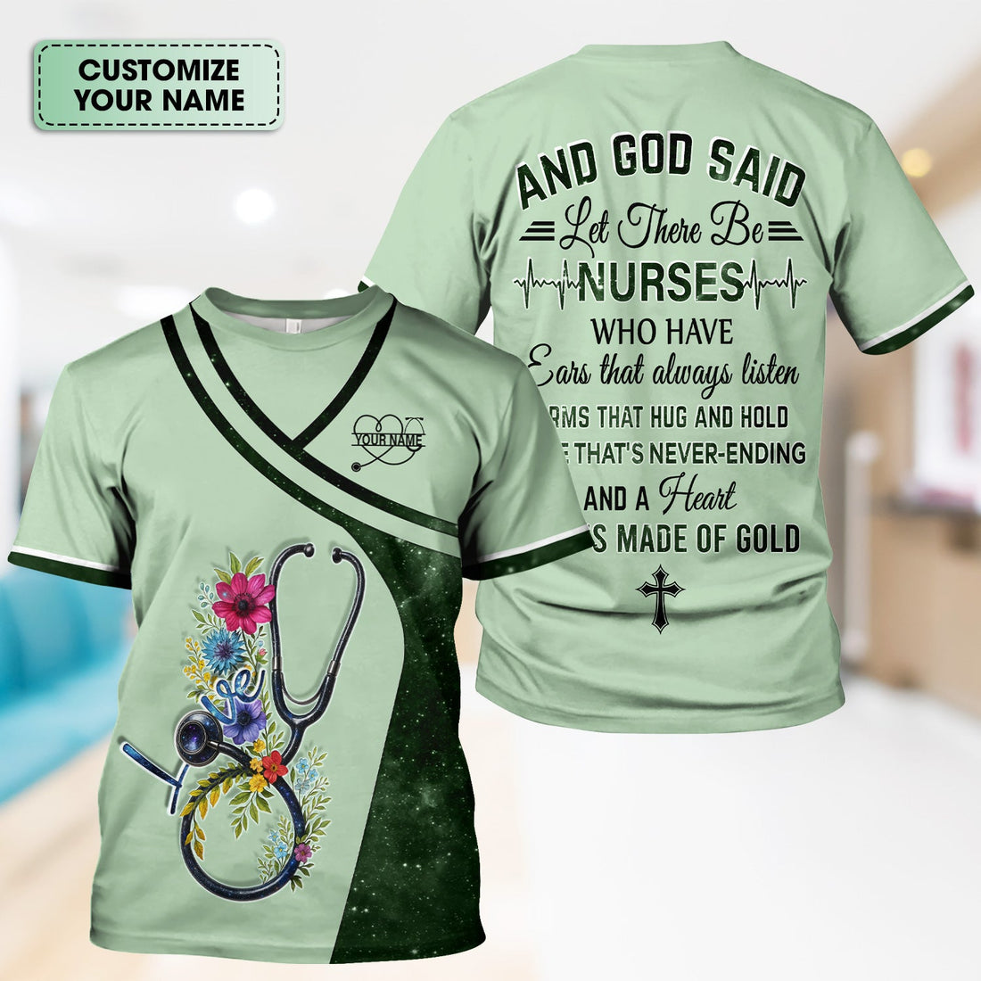 Custom Nurse Love T-Shirt - Floral Stethoscope & Galaxy Design - Personalized Gift for RN LPN CNA Healthcare Professionals