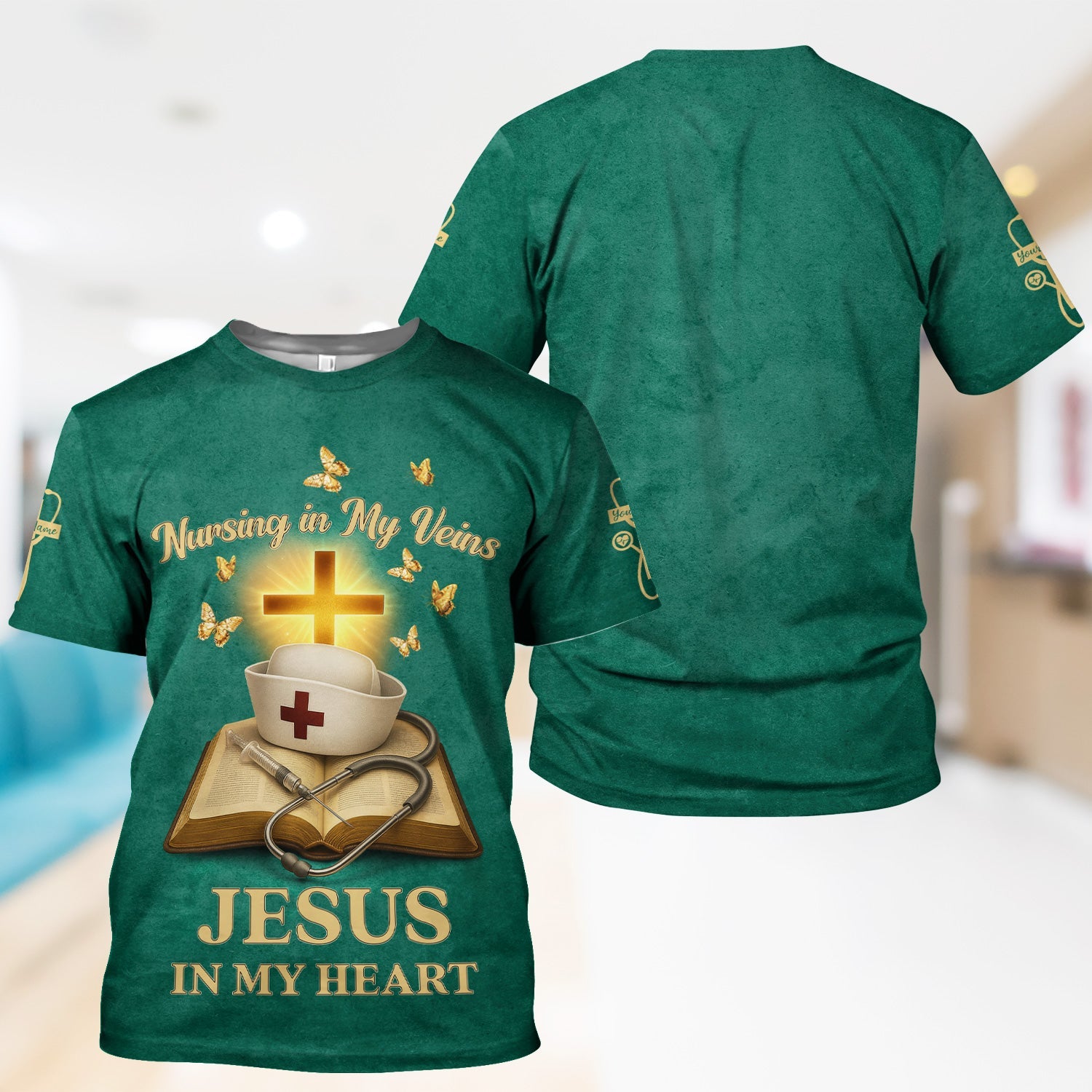 Personalized Christian Nurse Shirt - Jesus in My Heart  Quote - Available in Multiple Colors - Gift for Women RN LPN