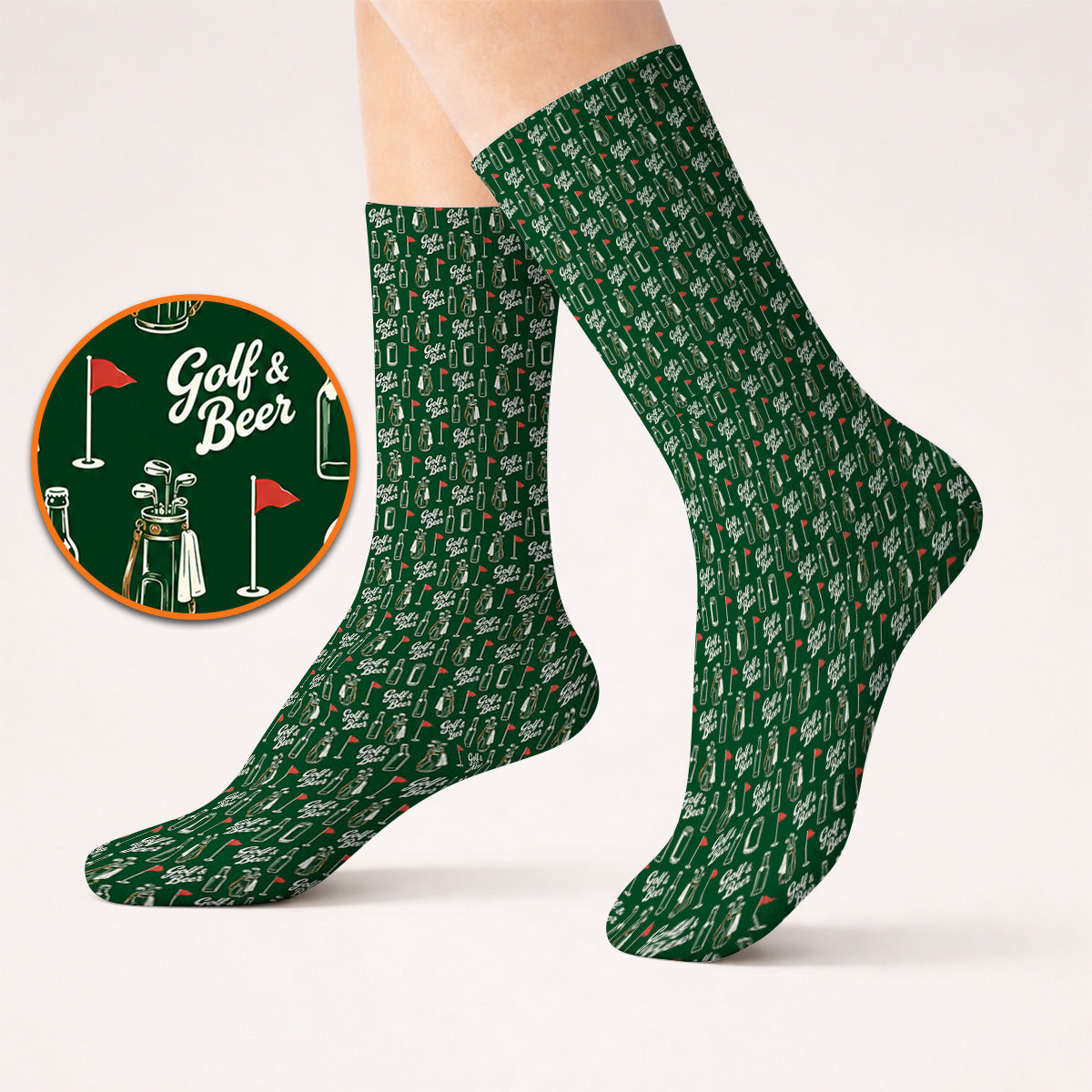 Crazy Golf & Beer Socks, Golf Bag And Beer Bottle Pattern Golf Sock, Golf Gift For Beer Lovers
