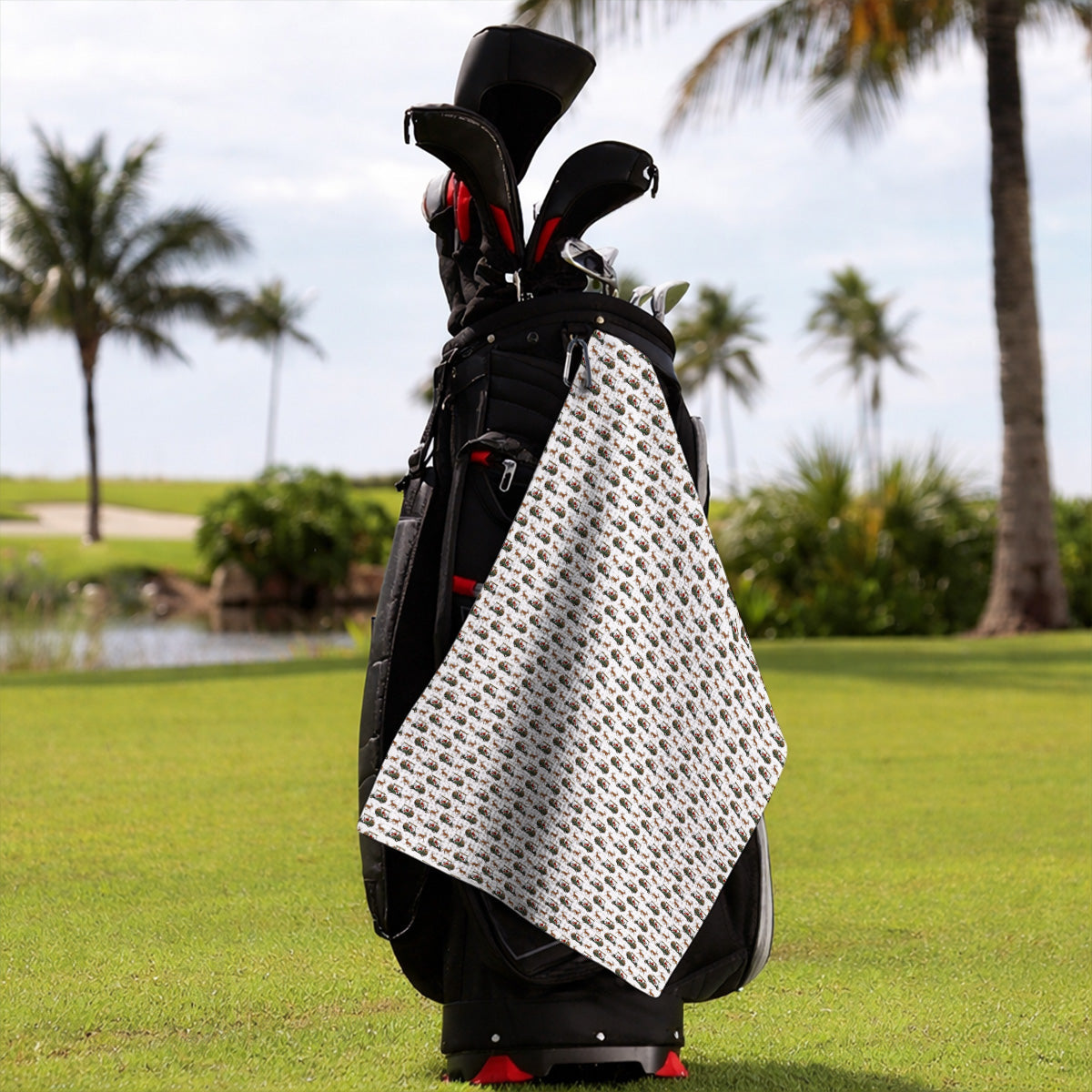 Santa Reindeer Golf Cart Towels, Xmas Pattern Golf Towel, Crazy Christmas Golf Gift