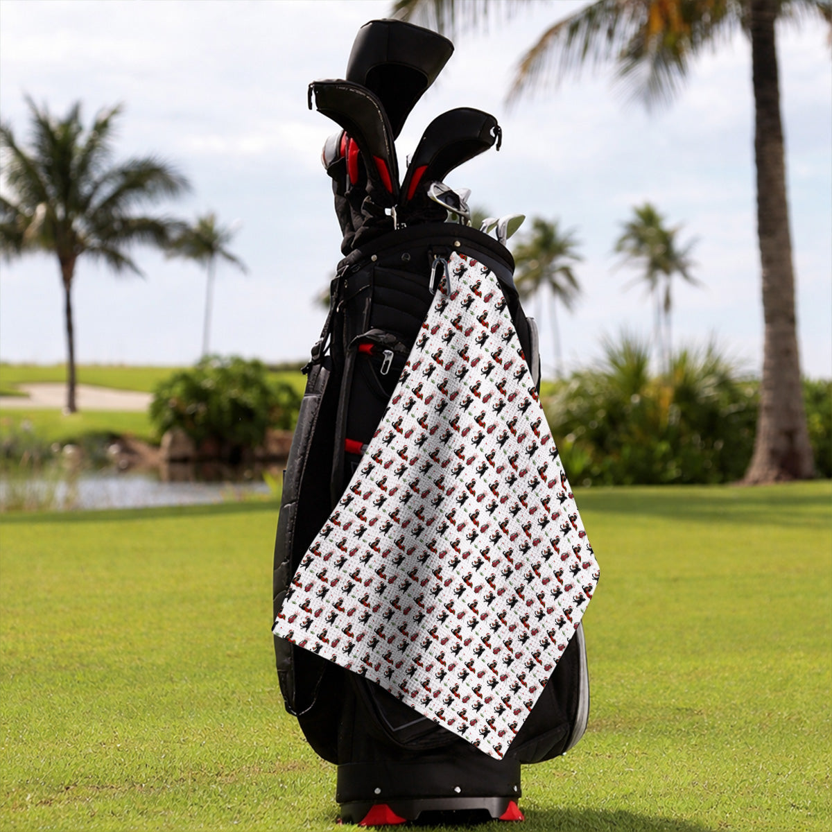 Black Cat Christmas Golf Towels, Festive Cat Patterm Golf Towel, Funny Holiday Golf Gift For Golfer