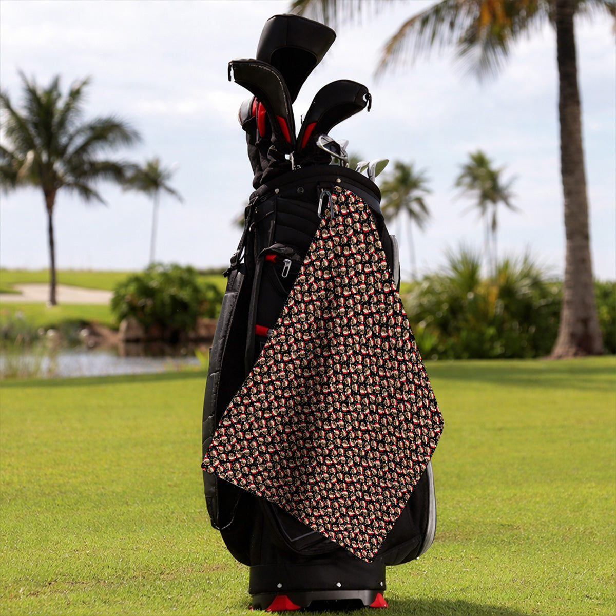 Funny Christmas Pug Golf Towels, Pug Pattern Golf Towel For Dog Lovers, Xmas Golf Gift For Golfers