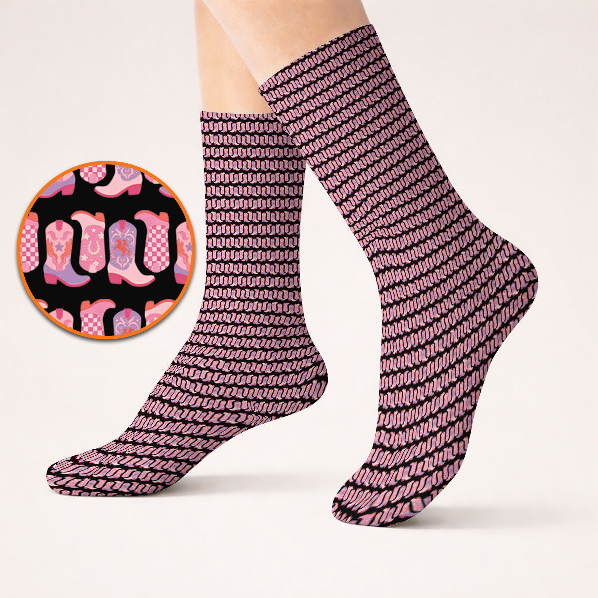 Pink Cowgirl Golf Socks, Western Cowboy Boots Pattern Golf Sock, Crazy Golf Gift For Golfers