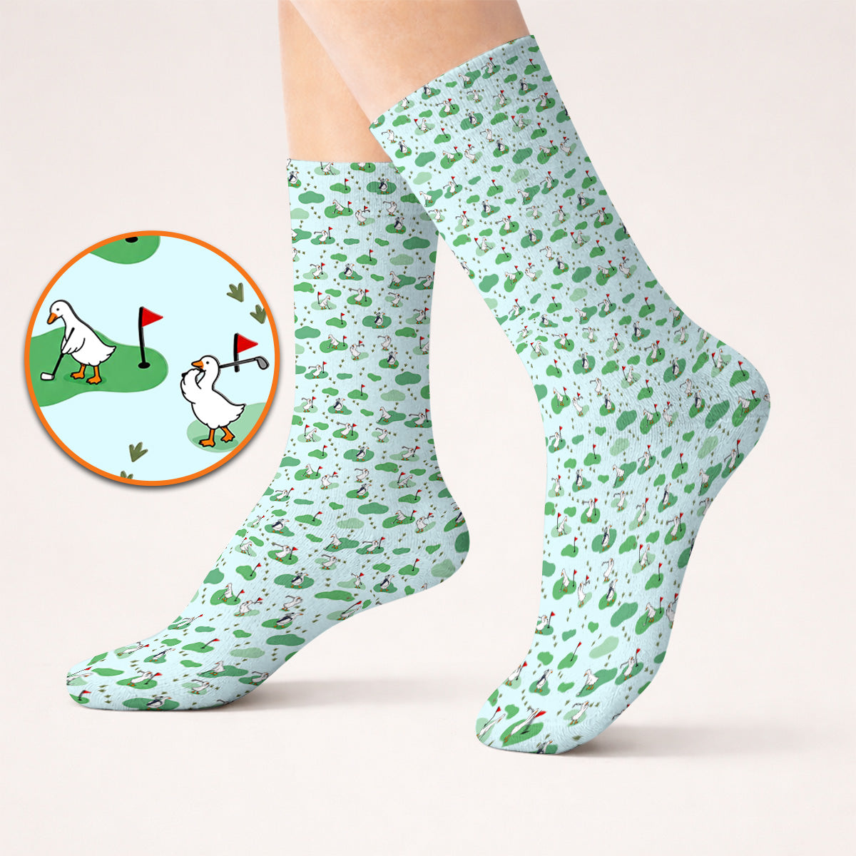Funny Goose Golf Socks, Playful Golfing Goose Pattern Golf Sock, Golf Gift For Golfers