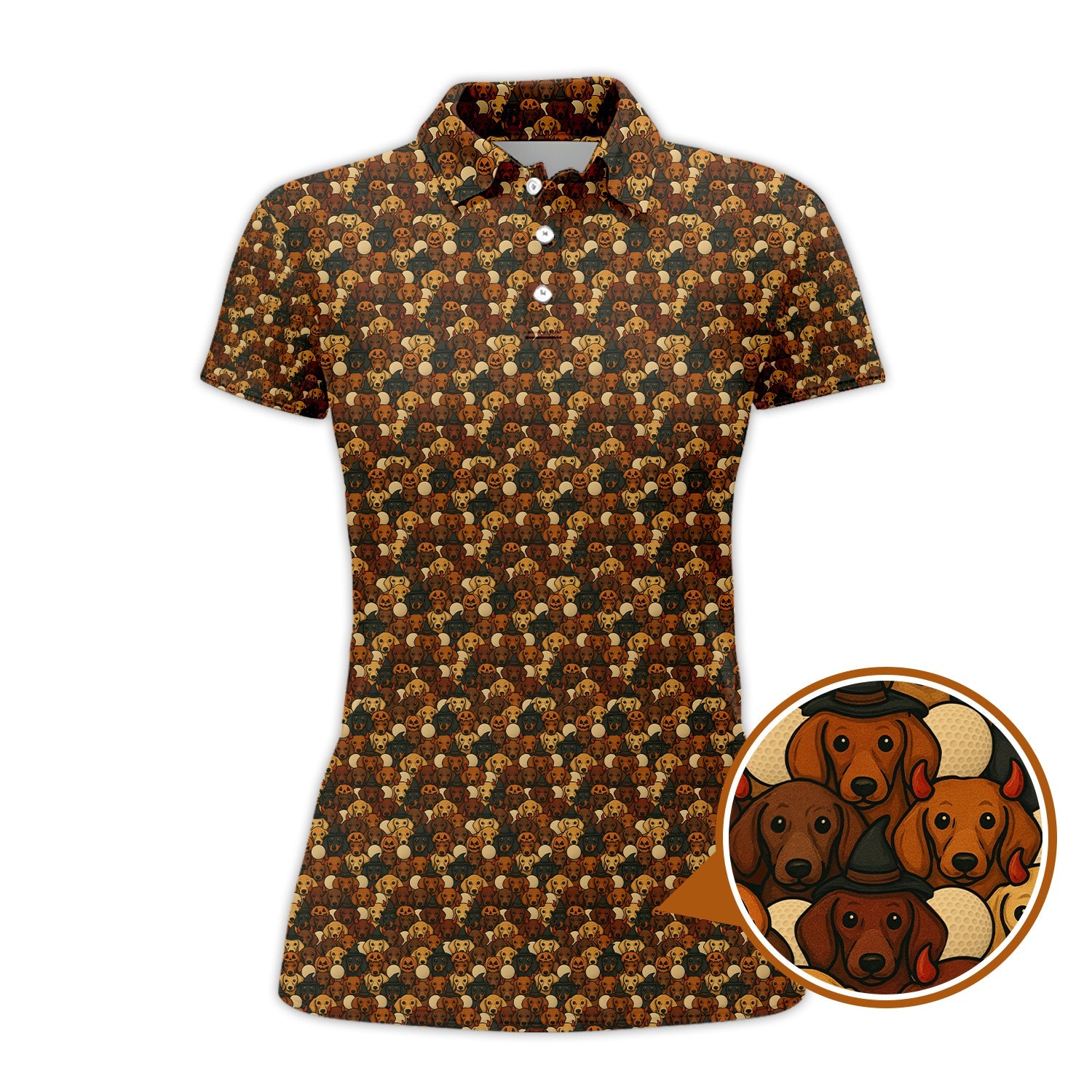 Dachshund Pattern Golf Shirt, Halloween Golf Shirt, Golf Gift For Golfers, Dachshund Golf Shirt For Men