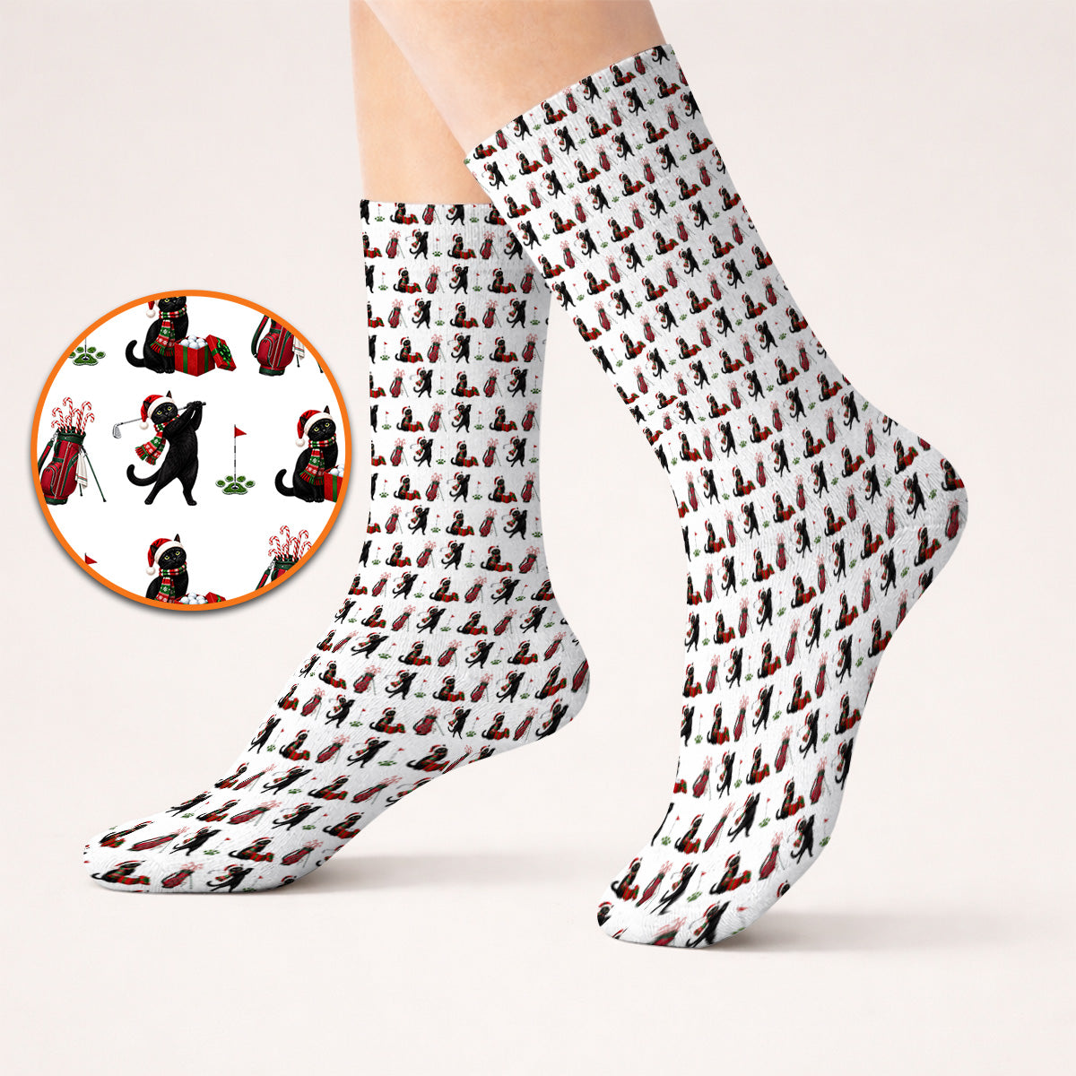 Black Cat Christmas Golf Socks, Festive Cat Patterm Golf Sock, Funny Holiday Golf Gift For Golfer