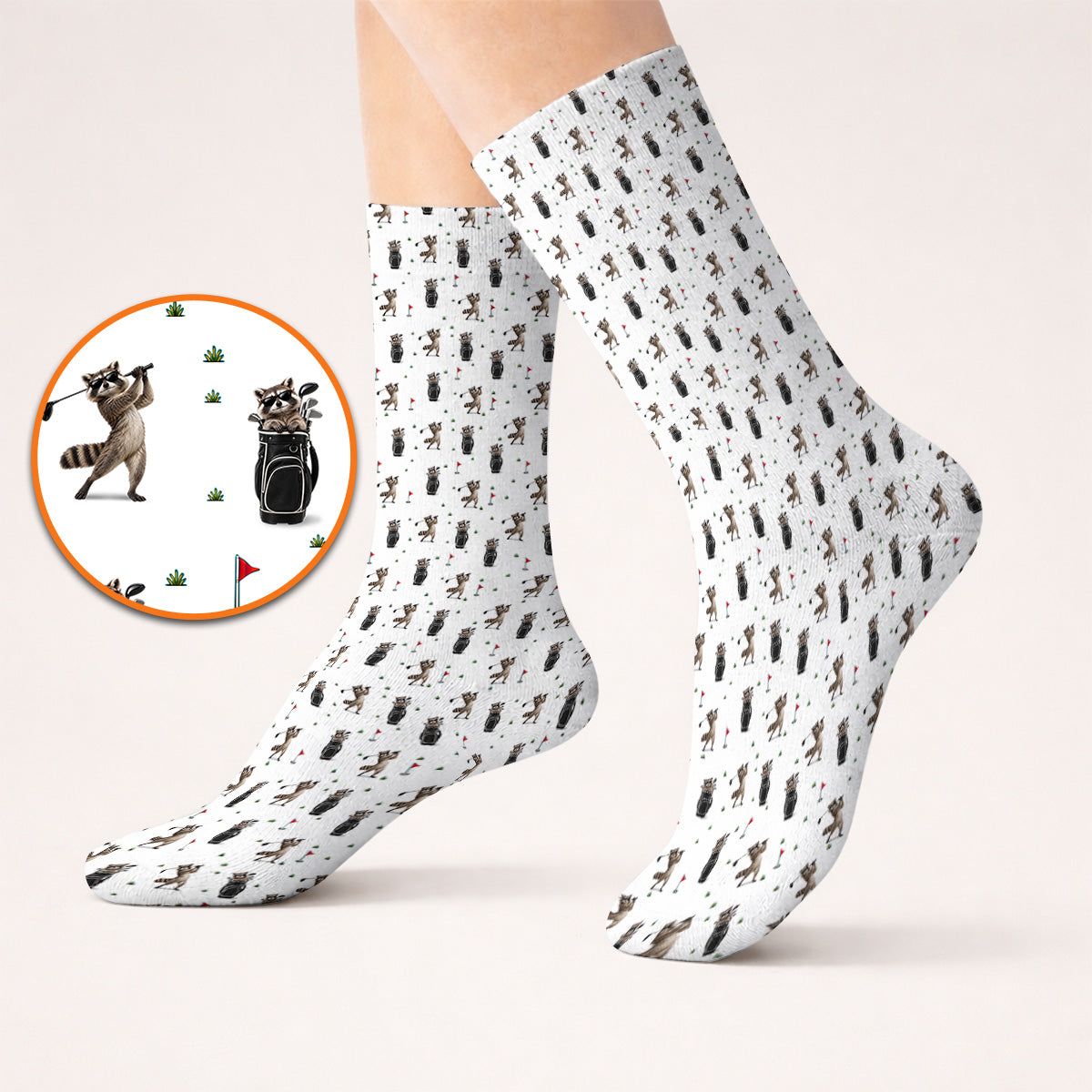 Raccoon Golf Socks, Funny Raccoon Golf Pattern Sock, Cute Golf Animal Gift For Golf Lovers