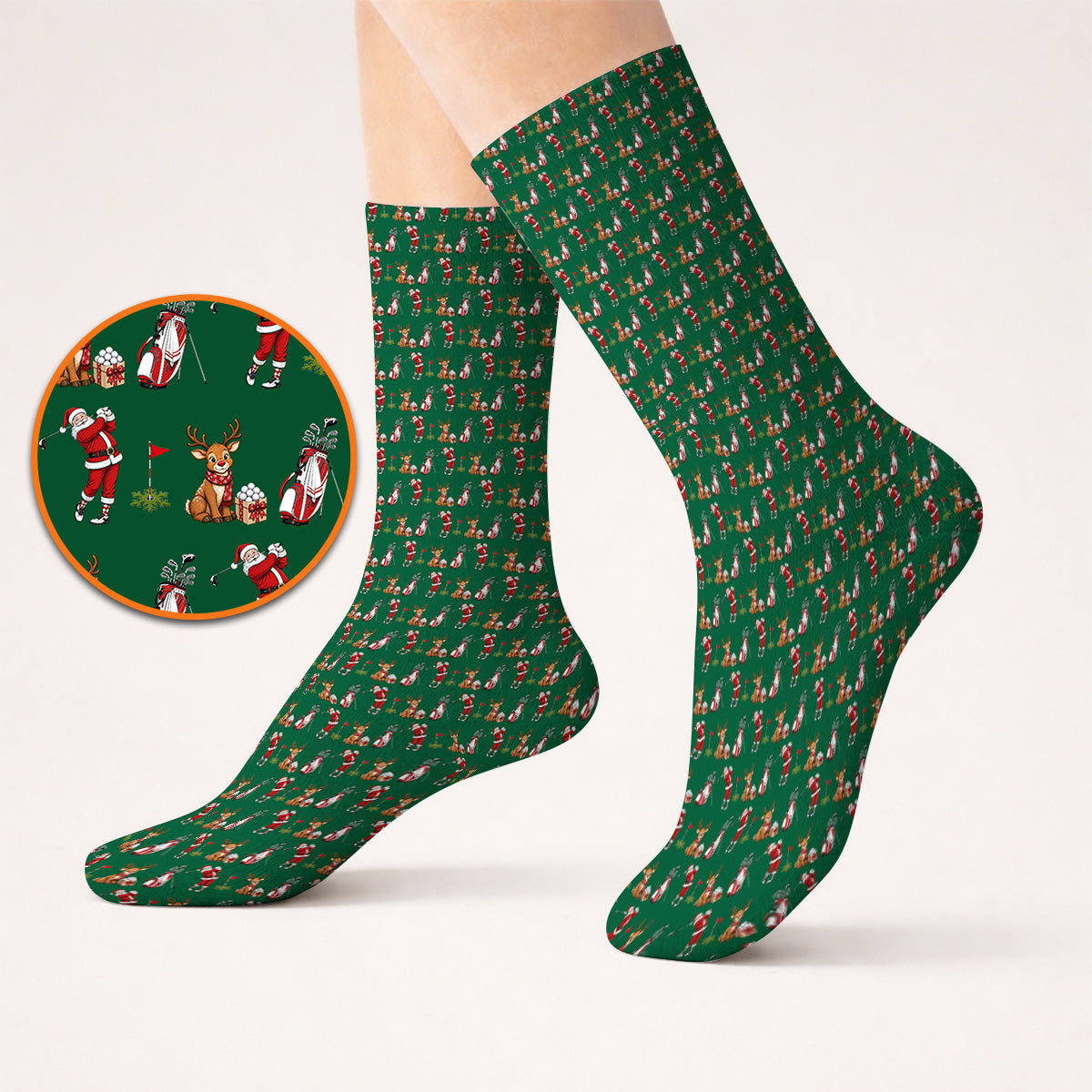 Christmas Golf Pattern Socks, Santa Reindeer Golf Sock, Xmas Gift For Golfers