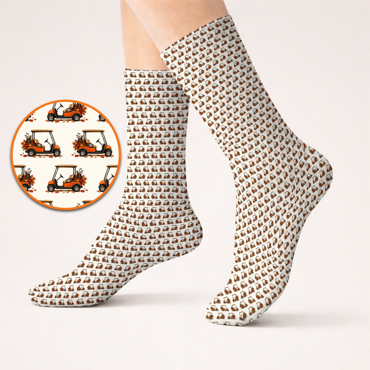 Fall Pattern Golf Socks, Autumn Golf Cart Sock, Funny Golf Gift For Golfer