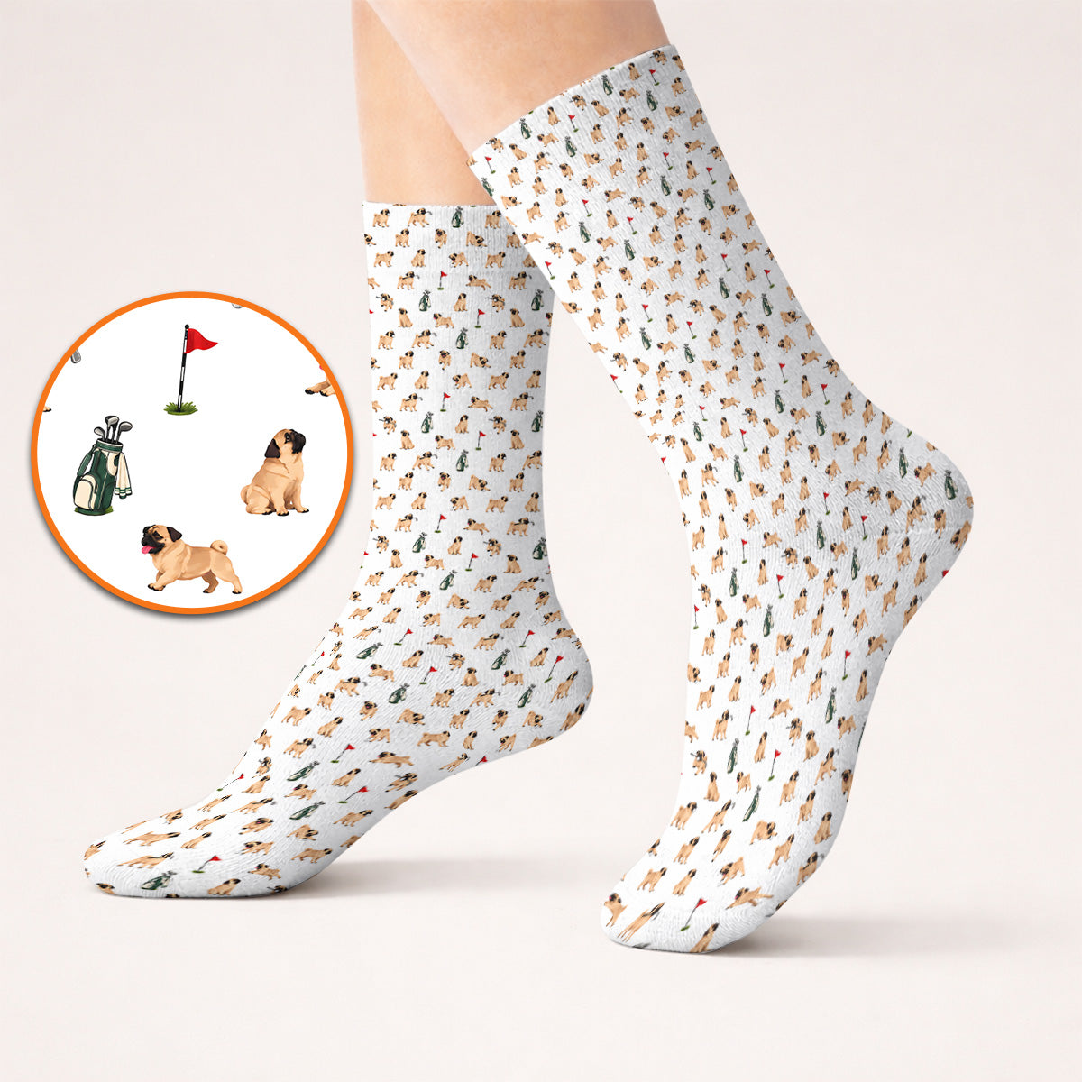 For Dog Lovers Crazy Pug Golf Socks, Pug Pattern Golf Sock, Golf Gift For Golfers
