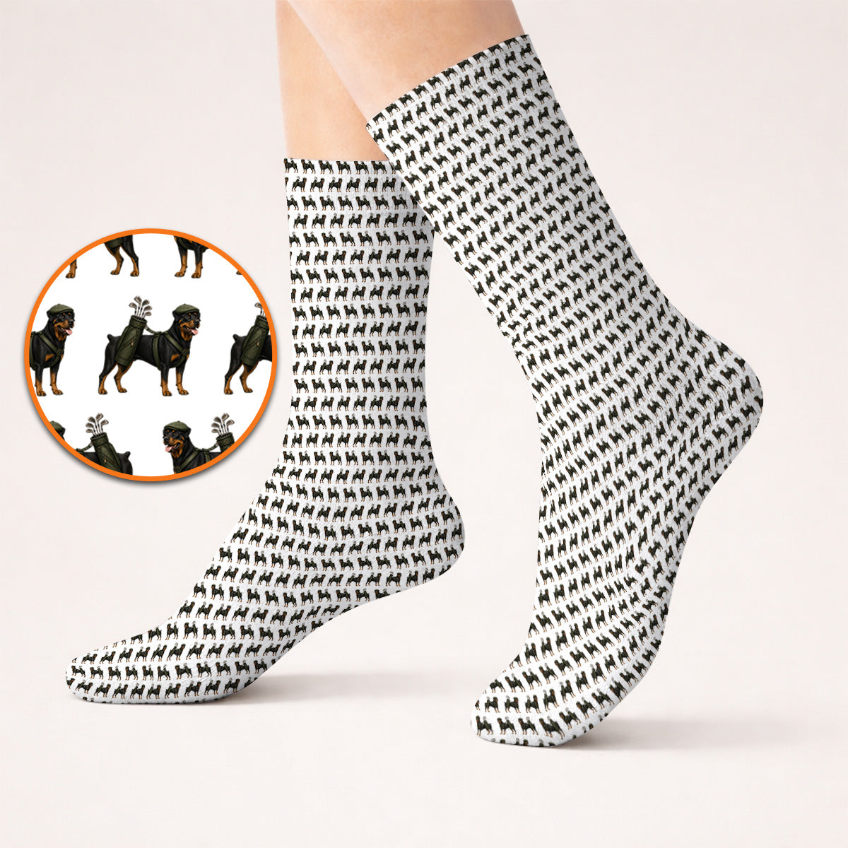 Rottweiler Golf Socks, Rottweiler Dog Golf Pattern Sock, Crazy Golf Gift For Golfer