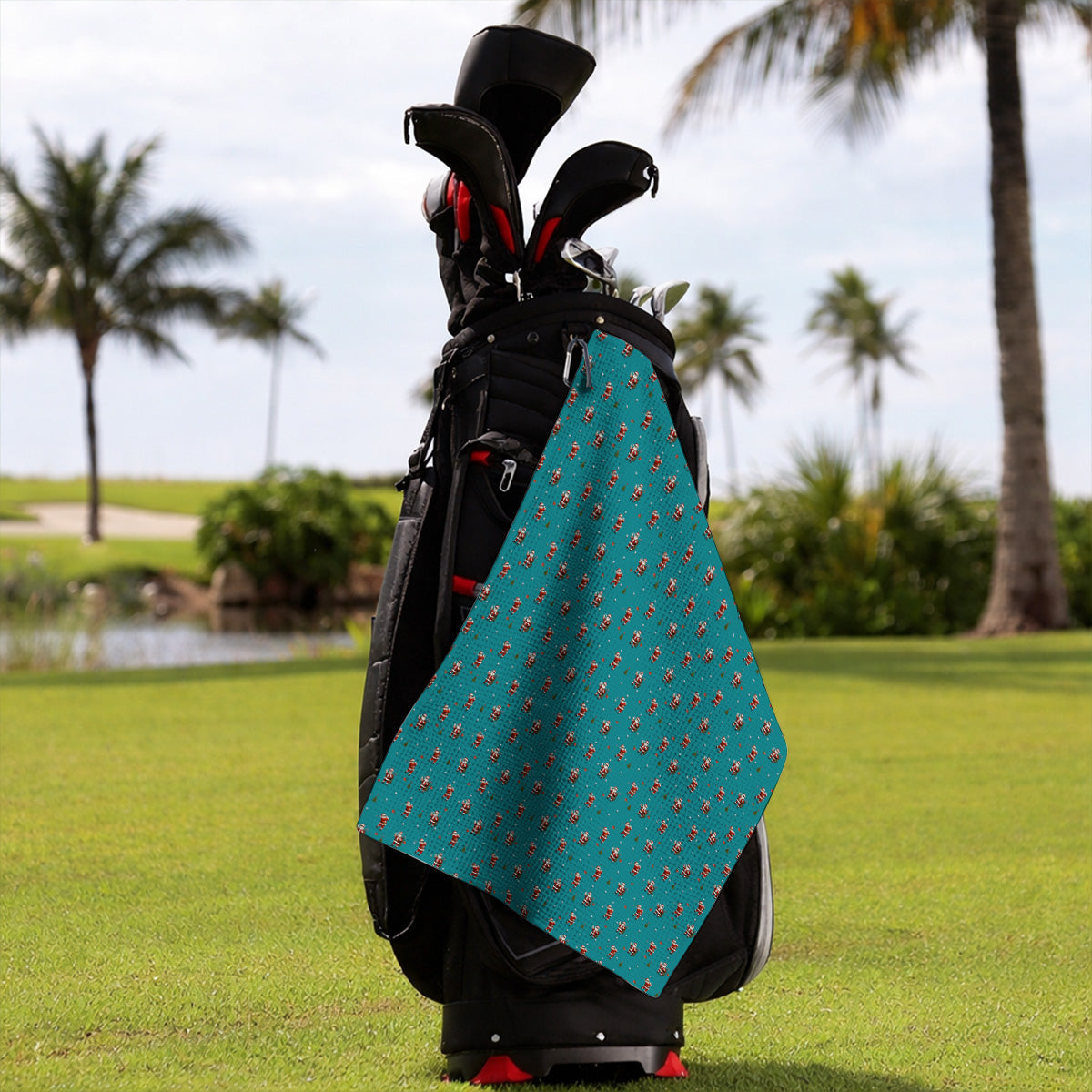 Funny Santa Pattern Golf Towels, Xmas Golf Towel For Golfers, Christmas Golf Gift For Holiday