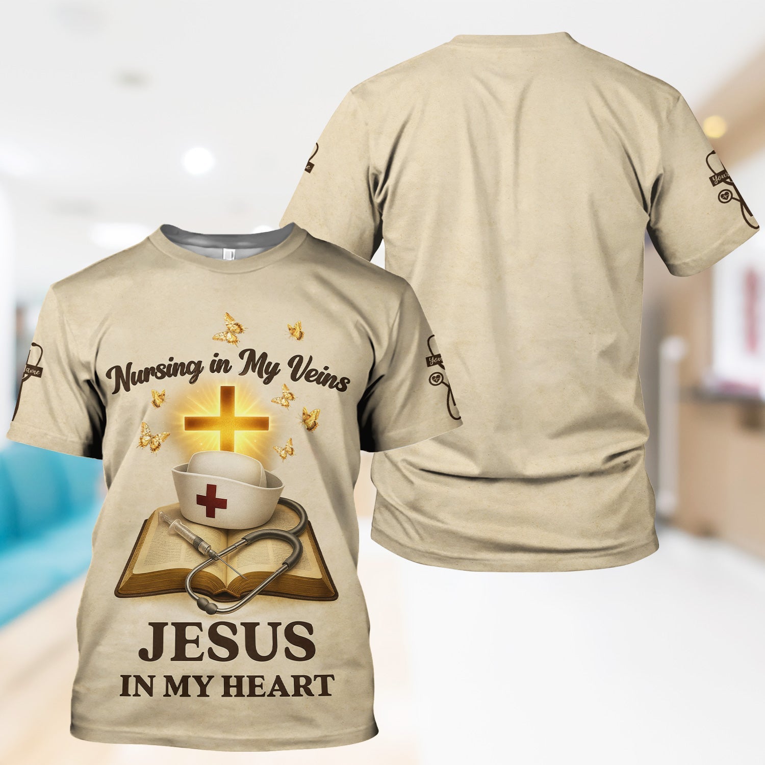 Personalized Christian Nurse Shirt - Jesus in My Heart  Quote - Available in Multiple Colors - Gift for Women RN LPN