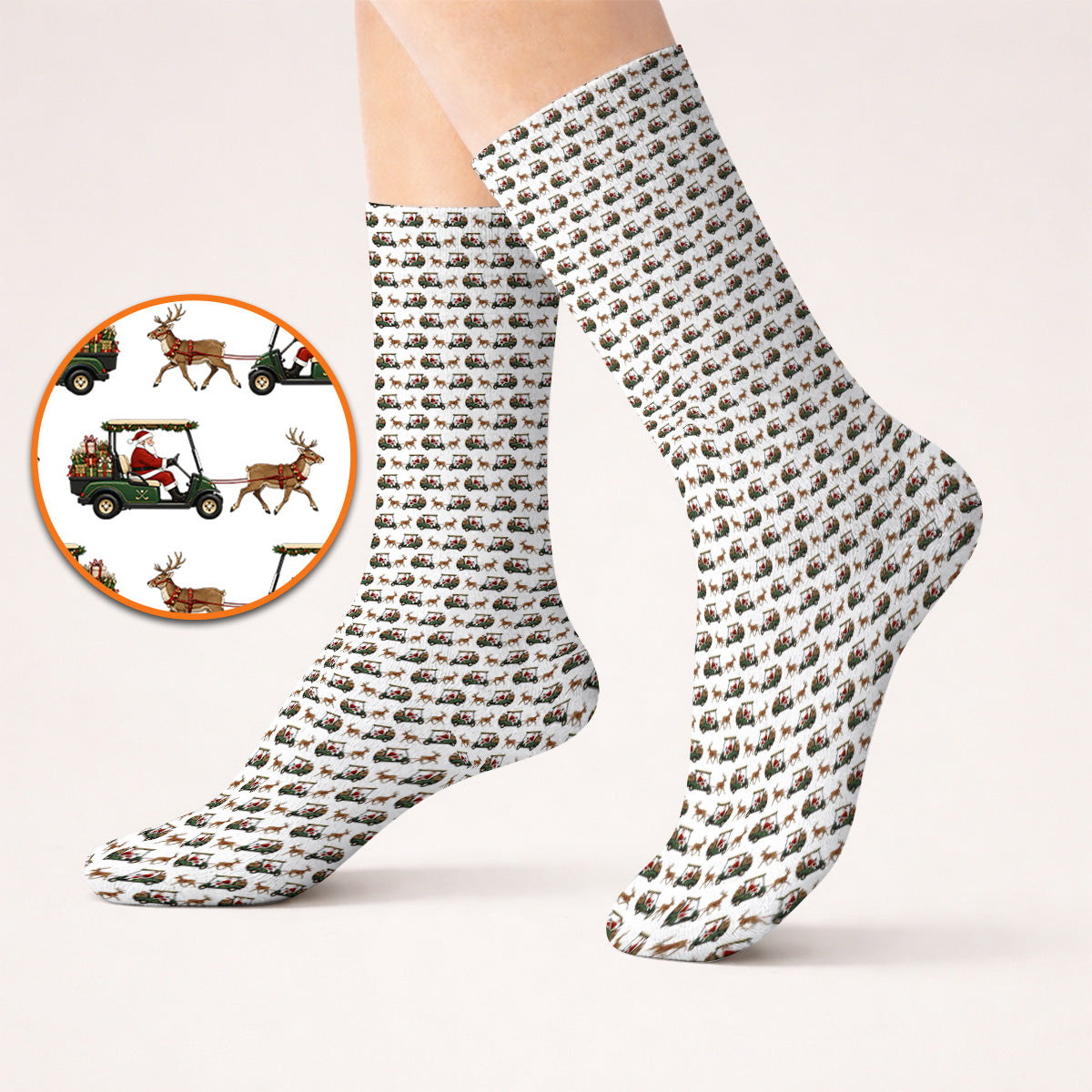 Santa Reindeer Golf Cart Socks, Xmas Pattern Golf Sock, Crazy Christmas Golf Gift