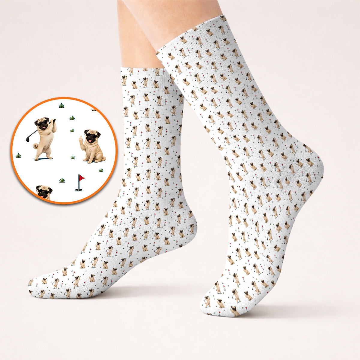Pug Pattern Golf Socks, Funny Pug Golf Sock, Crazy Golf Gift For Golfer