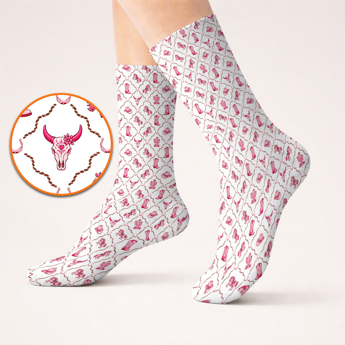 Pink Cowgirl Golf Socks, Western Rodeo Pattern Golf Sock, Funny Golf Gift For Golfers