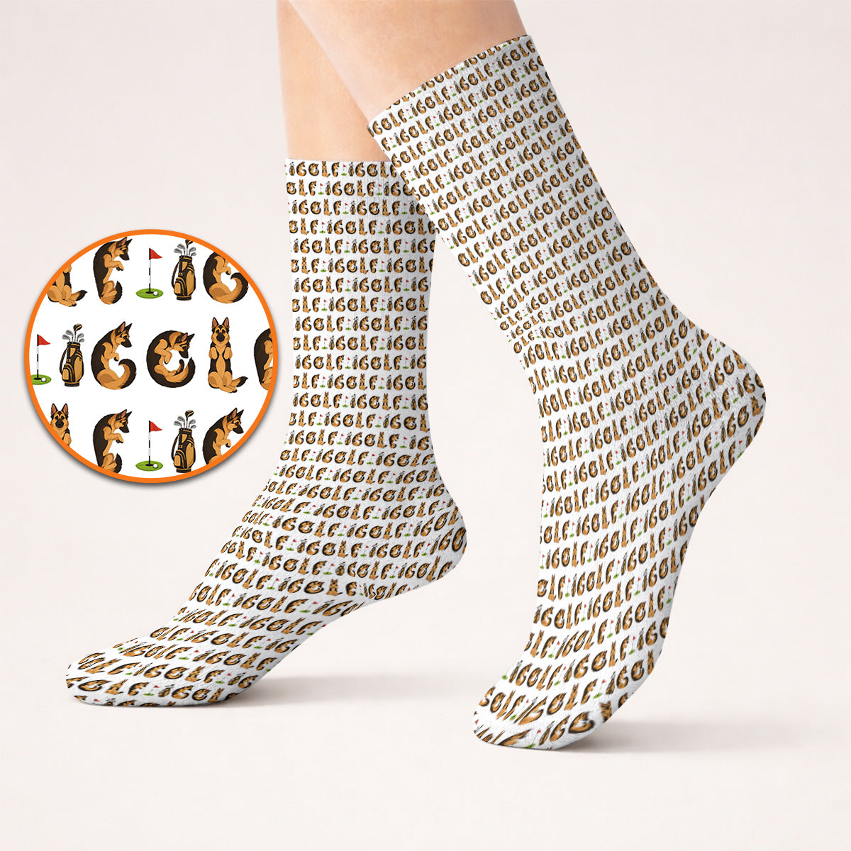Crazy German Shepherd Pattern Golf Socks, German Dog Golf Sock, Golf Gift For Golfers