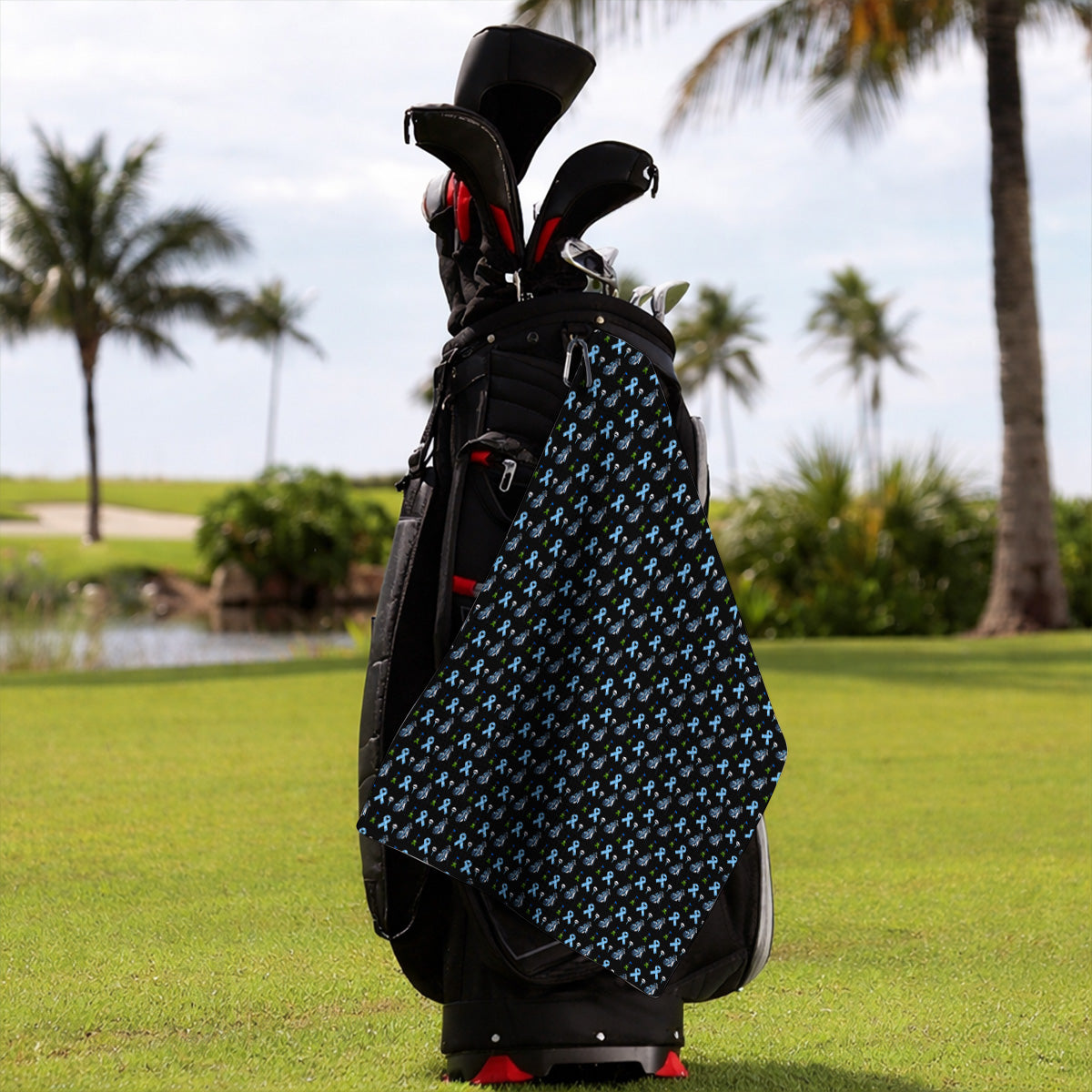 Prostate Cancer Awareness Golf Towels, Blue Ribbon Golf Pattern Towel, Prostate Cancer Support Gift for Golfers