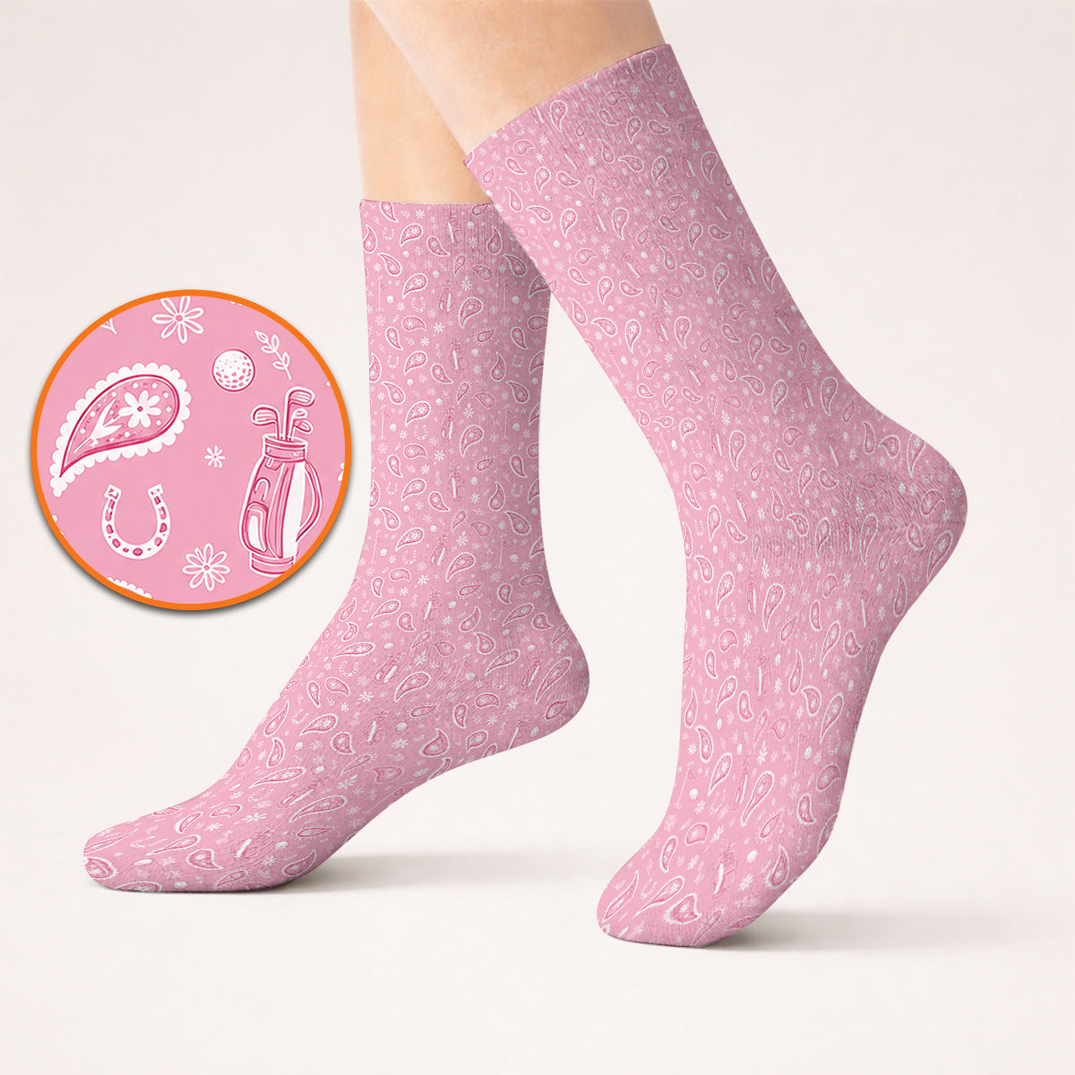 Cowgirl Paisley Pattern Golf Socks, Pink Western Golf Sock, Cute Paisley Golf Gift For Golfers