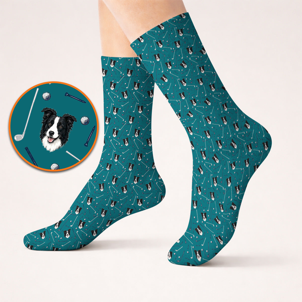 Funny Border Collie Golf Socks, Border Collie Pattern Golf Sock for Dog Lovers, Golf Gift for Golfer