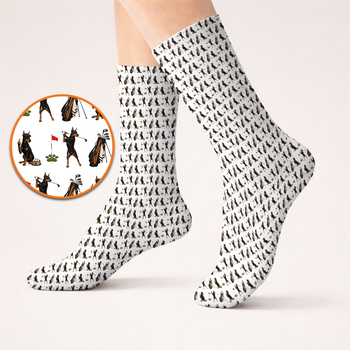 Doberman Golf Sock, Funny Doberman Pattern Golf Socks, Dog Lover Golf Gift