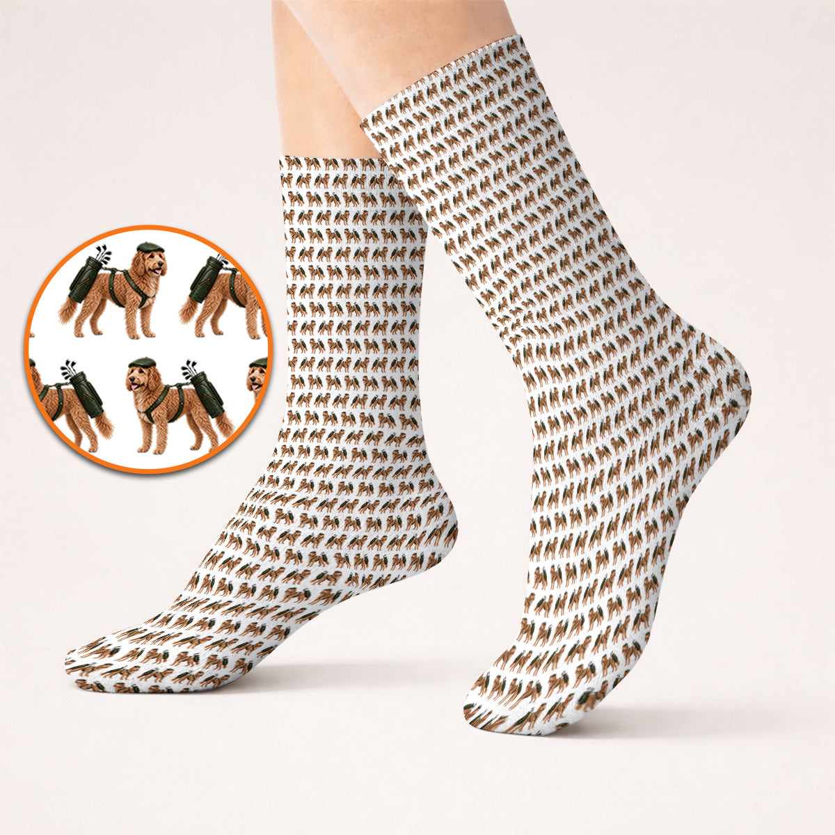 Goldendoodle Golf Socks, Funny Golfing Doodle Dog Pattern Golf Sock, Golf Gift For Golfers