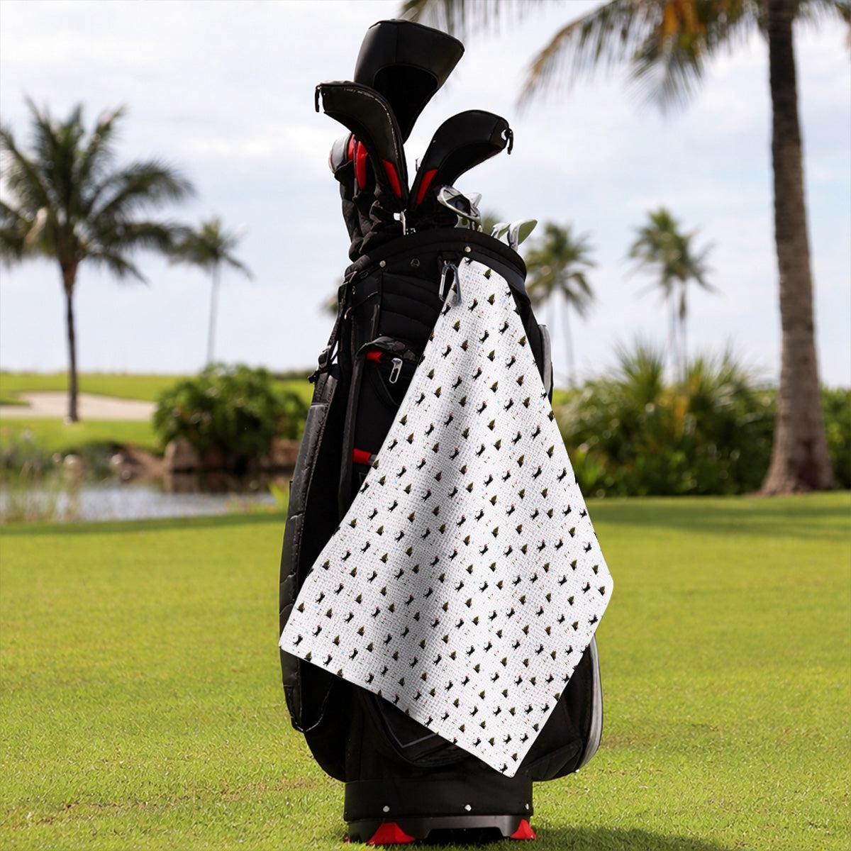 Black Cat Christmas Golf Towels, Funny Cat Pattern Golf Towel, Xmas Golf Gift for Golfers