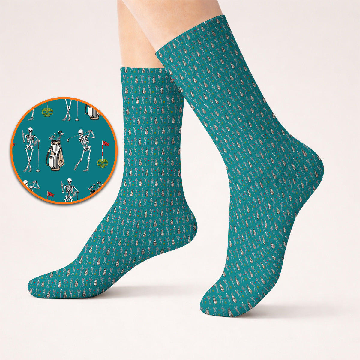 Skeleton Pattern Golf Socks, Funny Skeleton Golf Sock, Golf Gift For Golfer