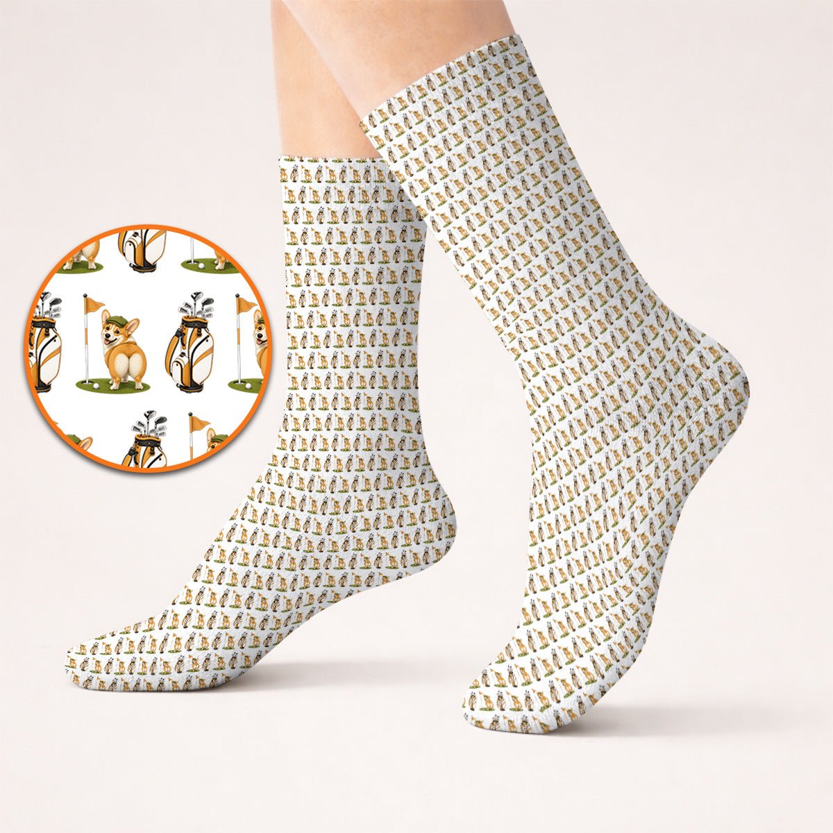 Funny Corgi Golf Socks, Corgi Pattern Golf Sock, Golf Gift For Golfer
