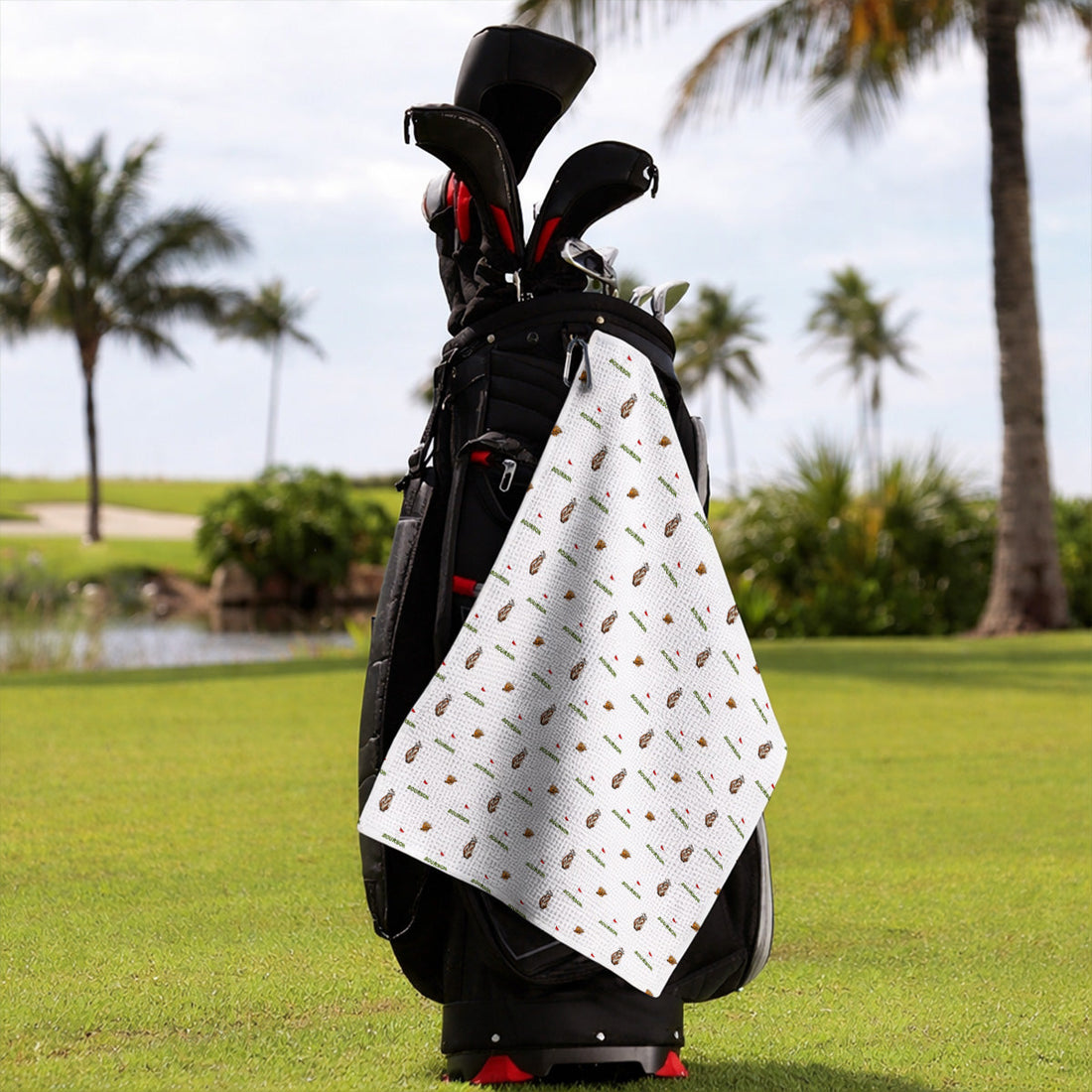 Bourbon & Cigar Golf Towels, Whiskey Golf Pattern Towel, Funny Bourbon Gift For Golfers