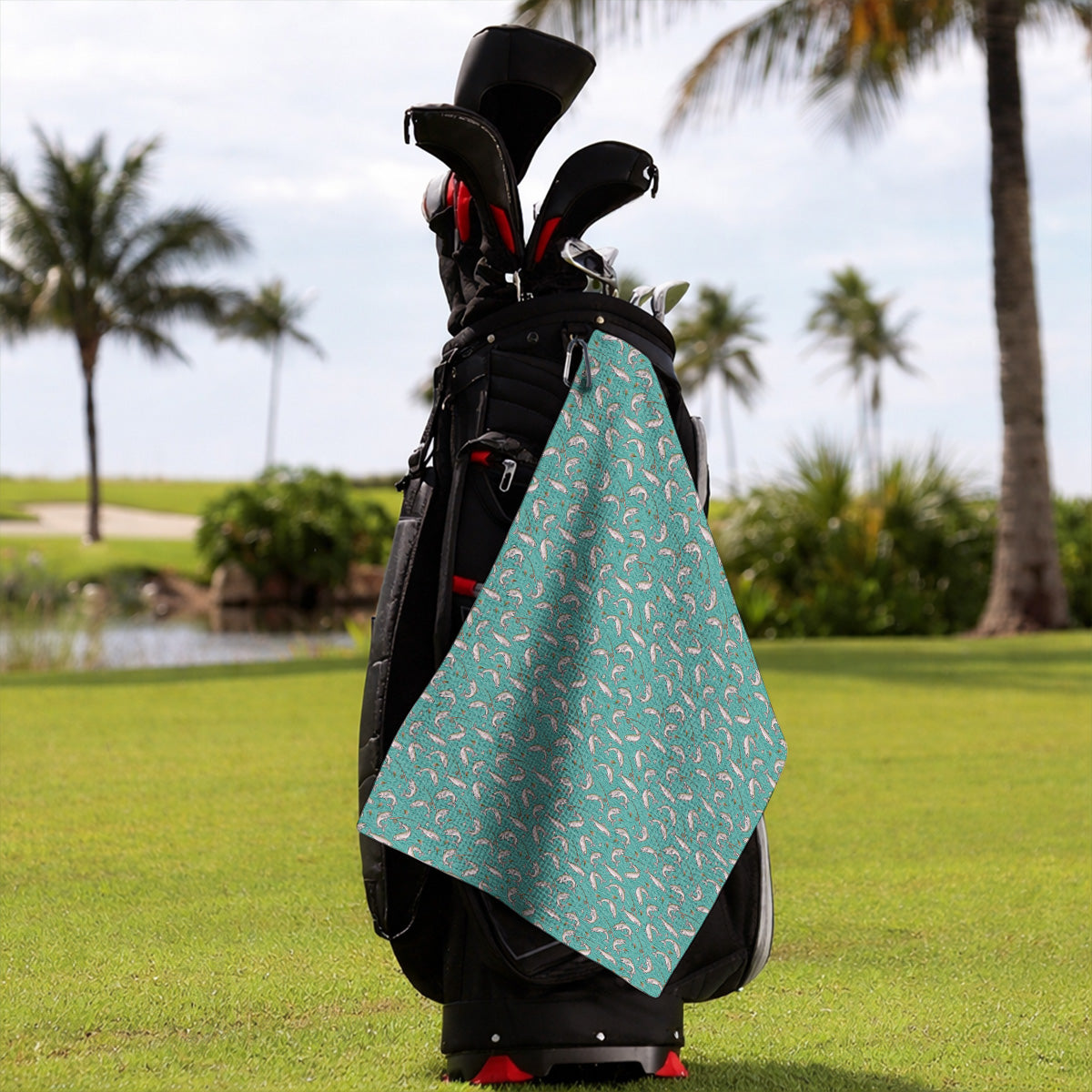 Crazy Rainbow Trout Pattern Golf Towel, Water Swirl Fish Golf Towels, Golf Gift For Trout Fishing Lovers