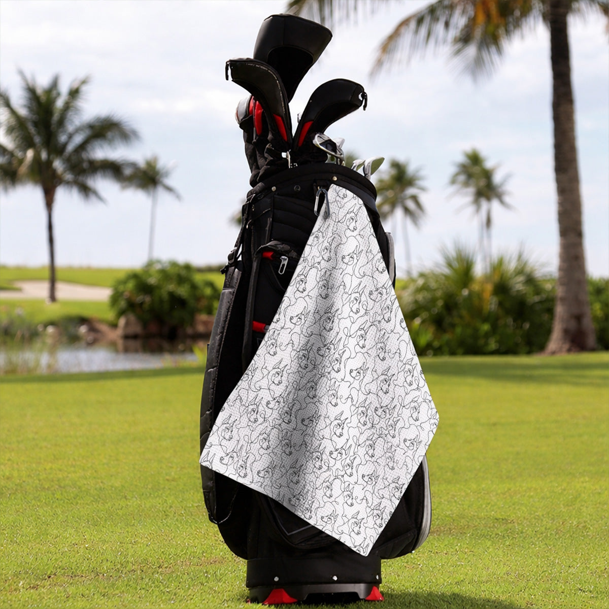 Doberman Line Art Golf Towel, Minimalist Doberman Pattern Golf Towles, Dog Lover Golf Gift
