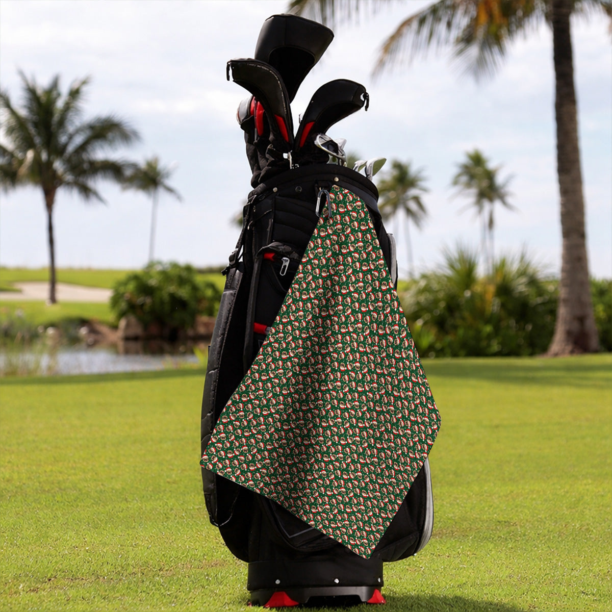 Funny Christmas Pug Golf Towels, Pug Pattern Golf Towel For Dog Lovers, Xmas Golf Gift For Golfers