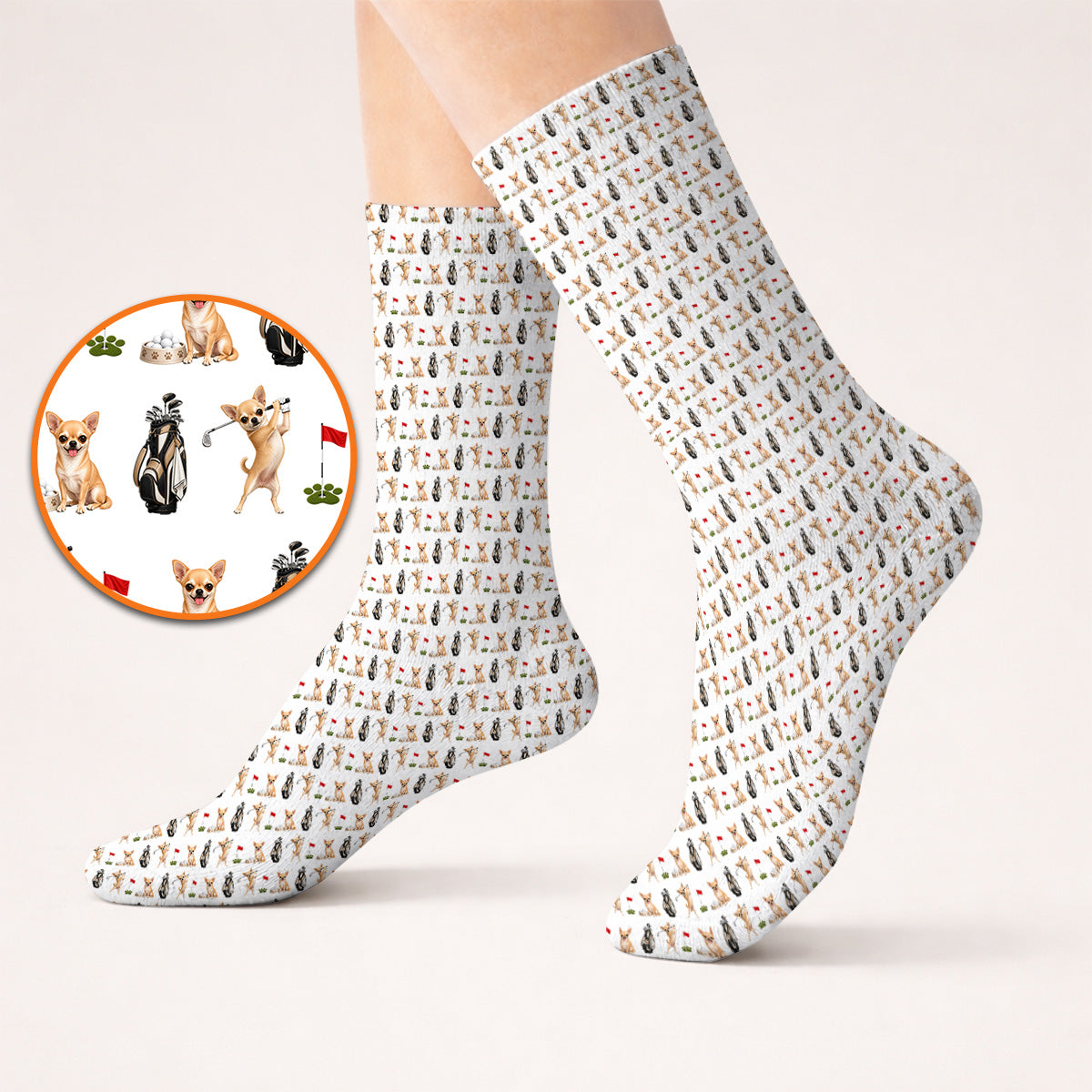 Chihuahua Golf Socks, Cute Chihuahua Golf Pattern Sock for Dog Lovers, Funny Golf Gift For Golfer