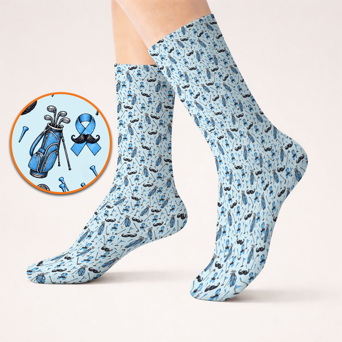 Prostate Cancer Golf Socks, Blue Ribbon Pattern Golf Sock, Crazy Golf Gift For Golfers
