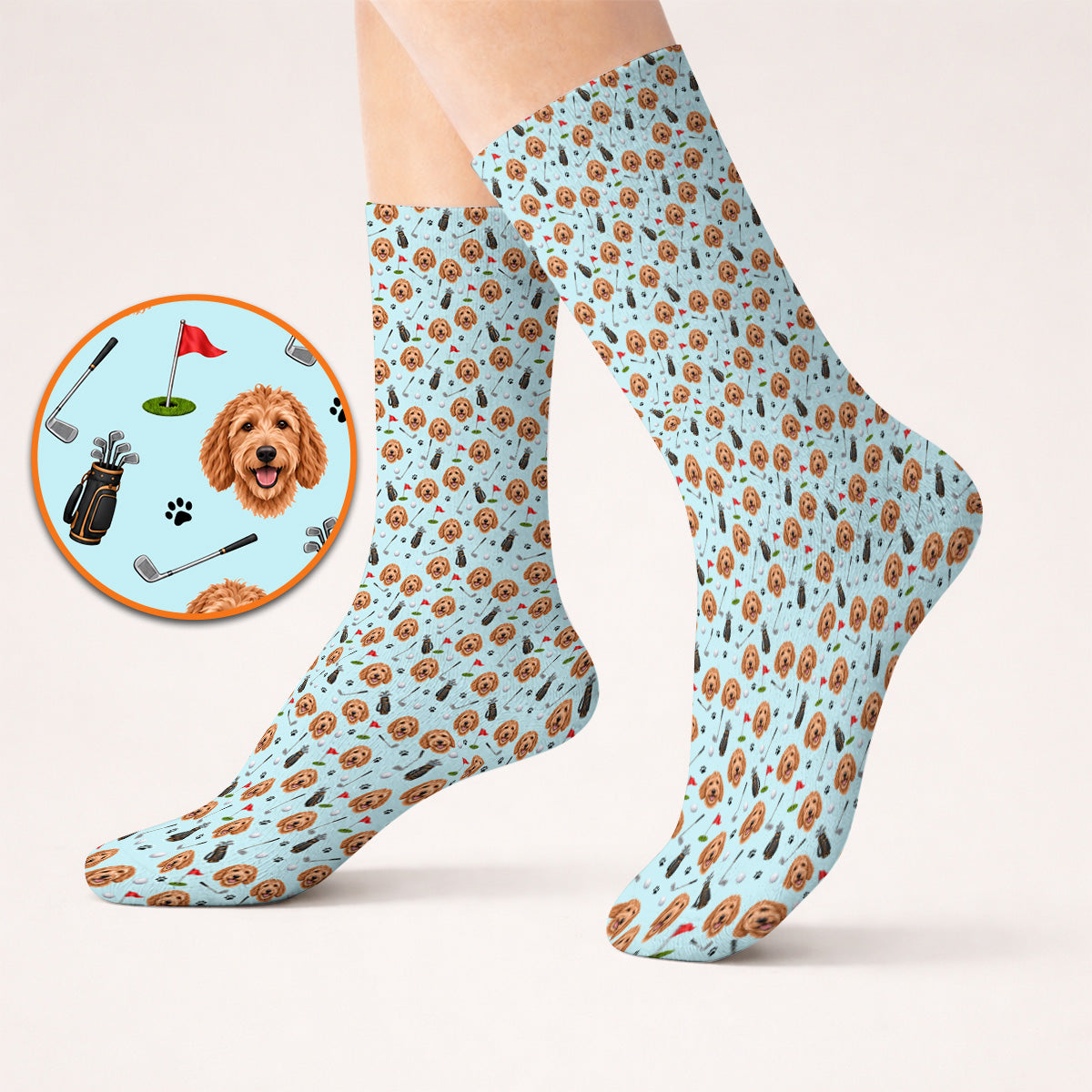 Goldendoodle Golf Socks, Crazy Doodle Dog Pattern Golf Sock, Golf Gift For Golfers